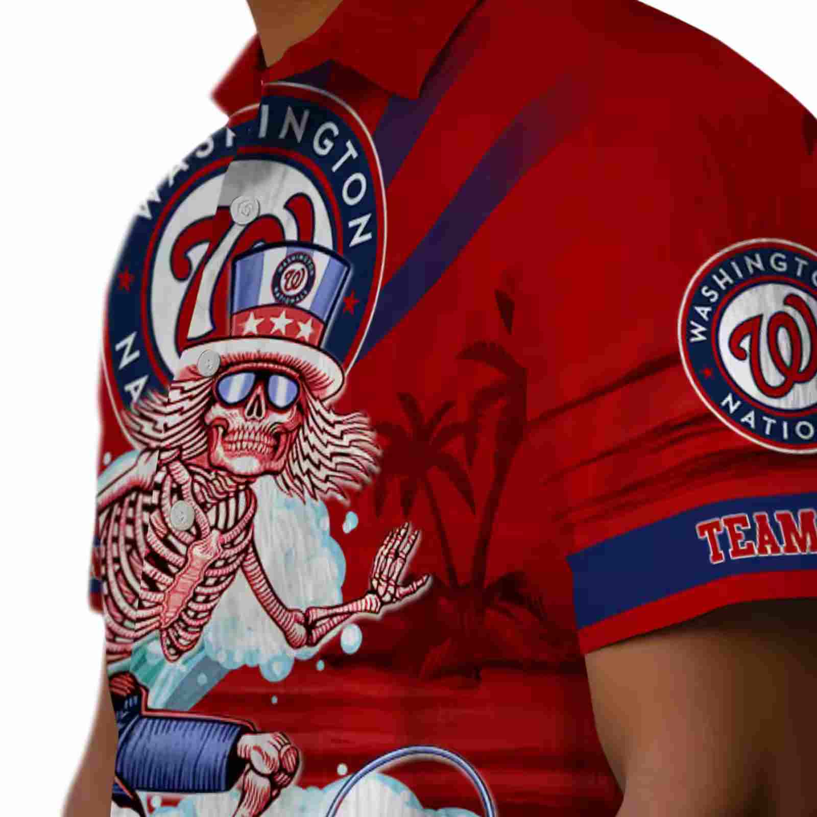 personalized washington nationals surfing skeleton red blue hawaiian shirt trendy