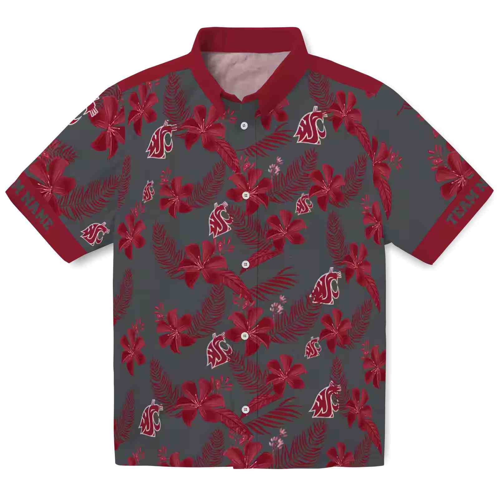 Personalized Washington State Cougars Botanical Print Grey Hawaiian Shirt