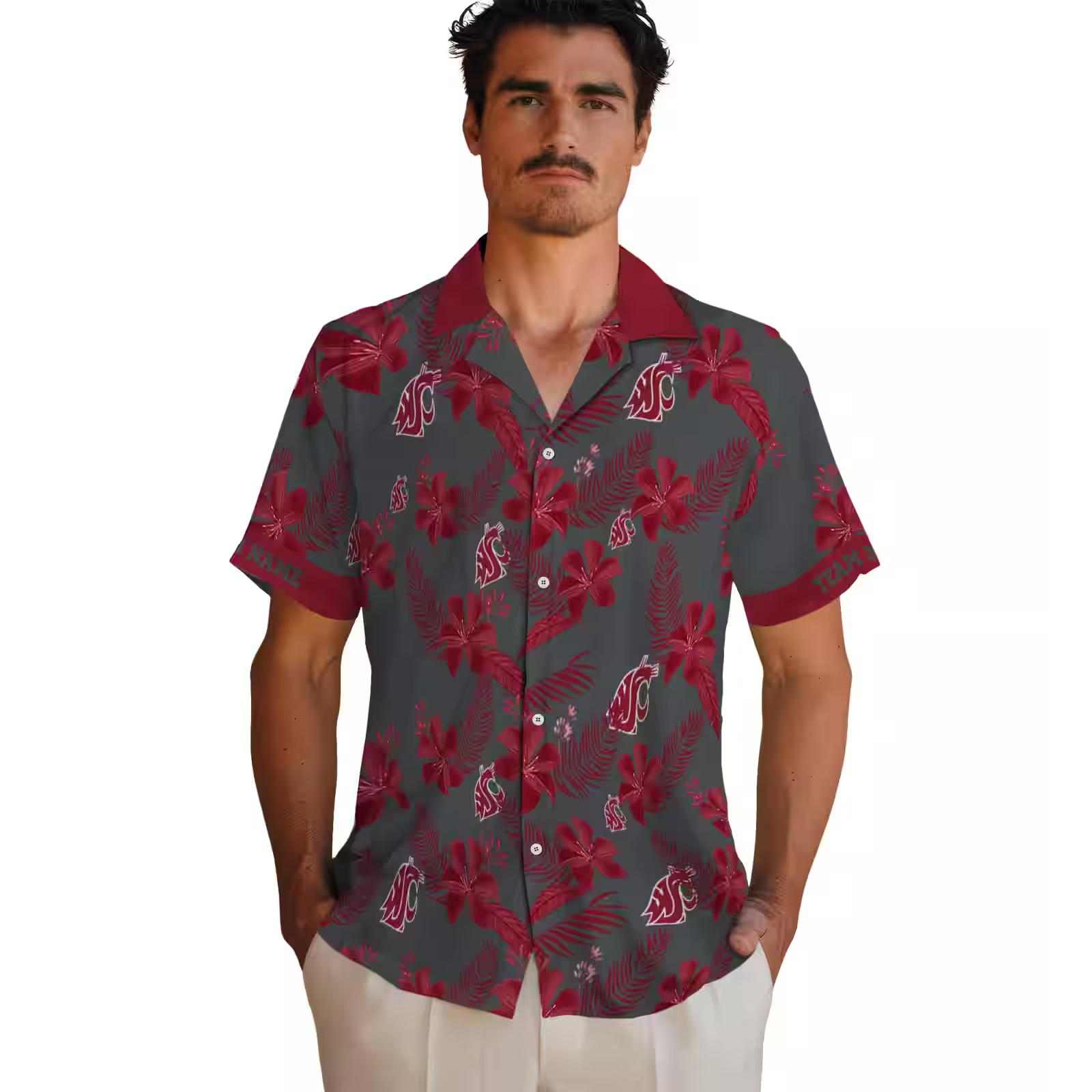 personalized washington state cougars botanical print grey hawaiian shirt fashion forward