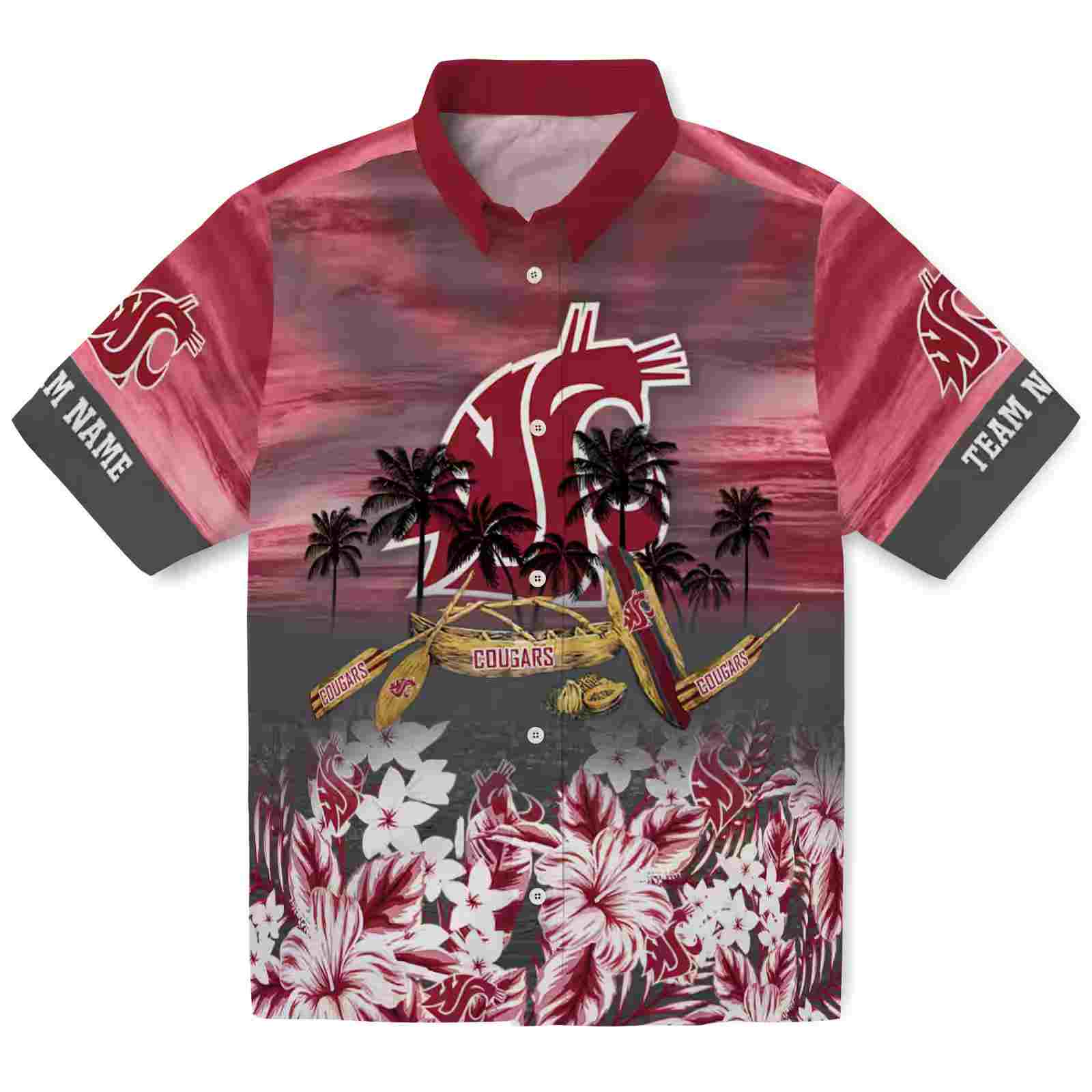 Personalized Washington State Cougars Tropical Canoe Crimson Hawaiian Shirt