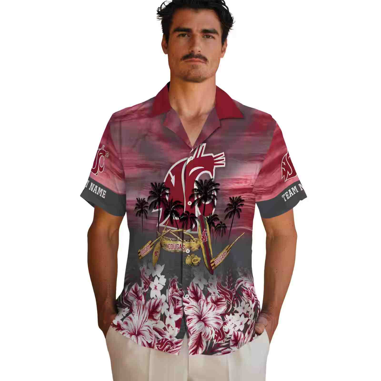 personalized washington state cougars tropical canoe crimson hawaiian shirt fashion forward