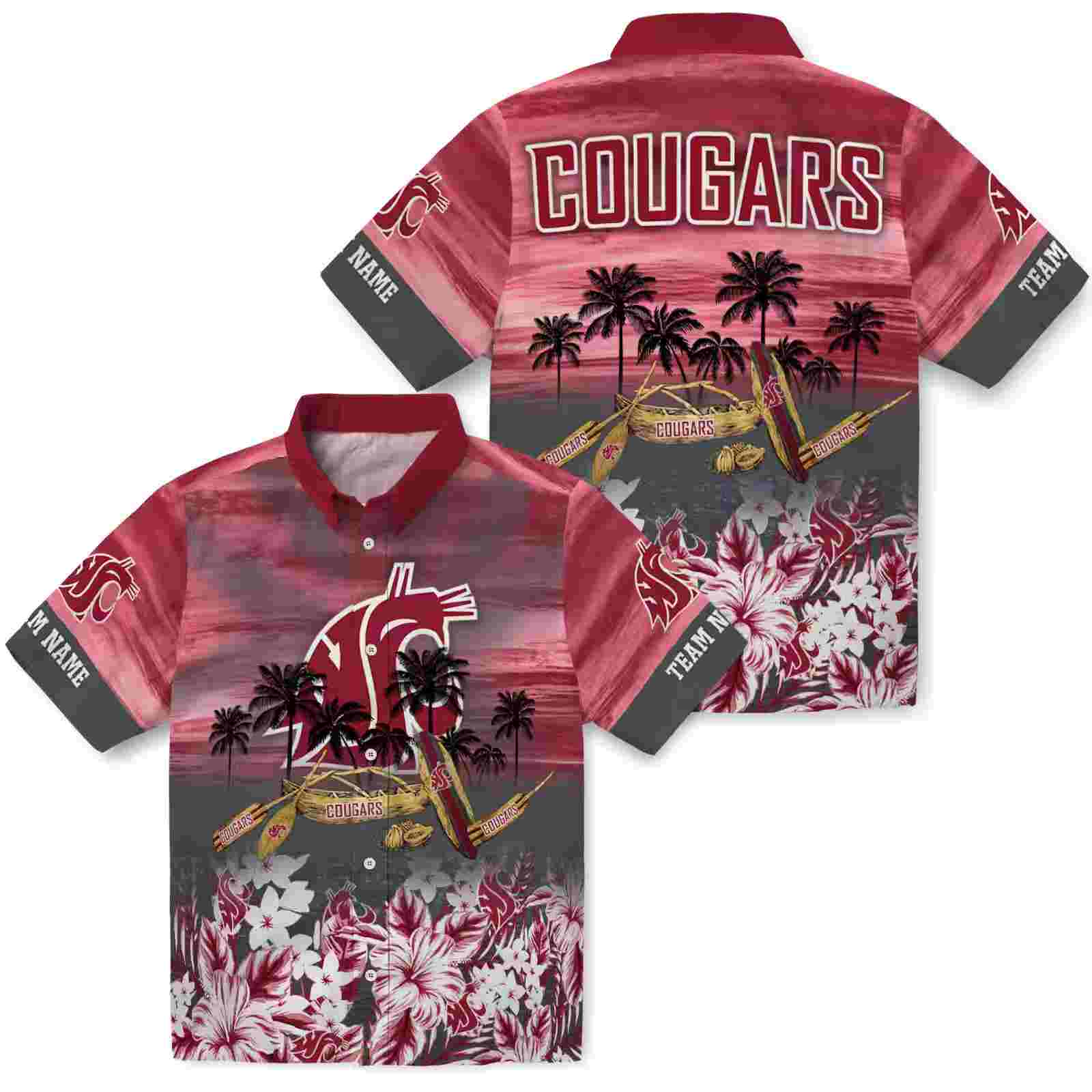 personalized washington state cougars tropical canoe crimson hawaiian shirt high quality