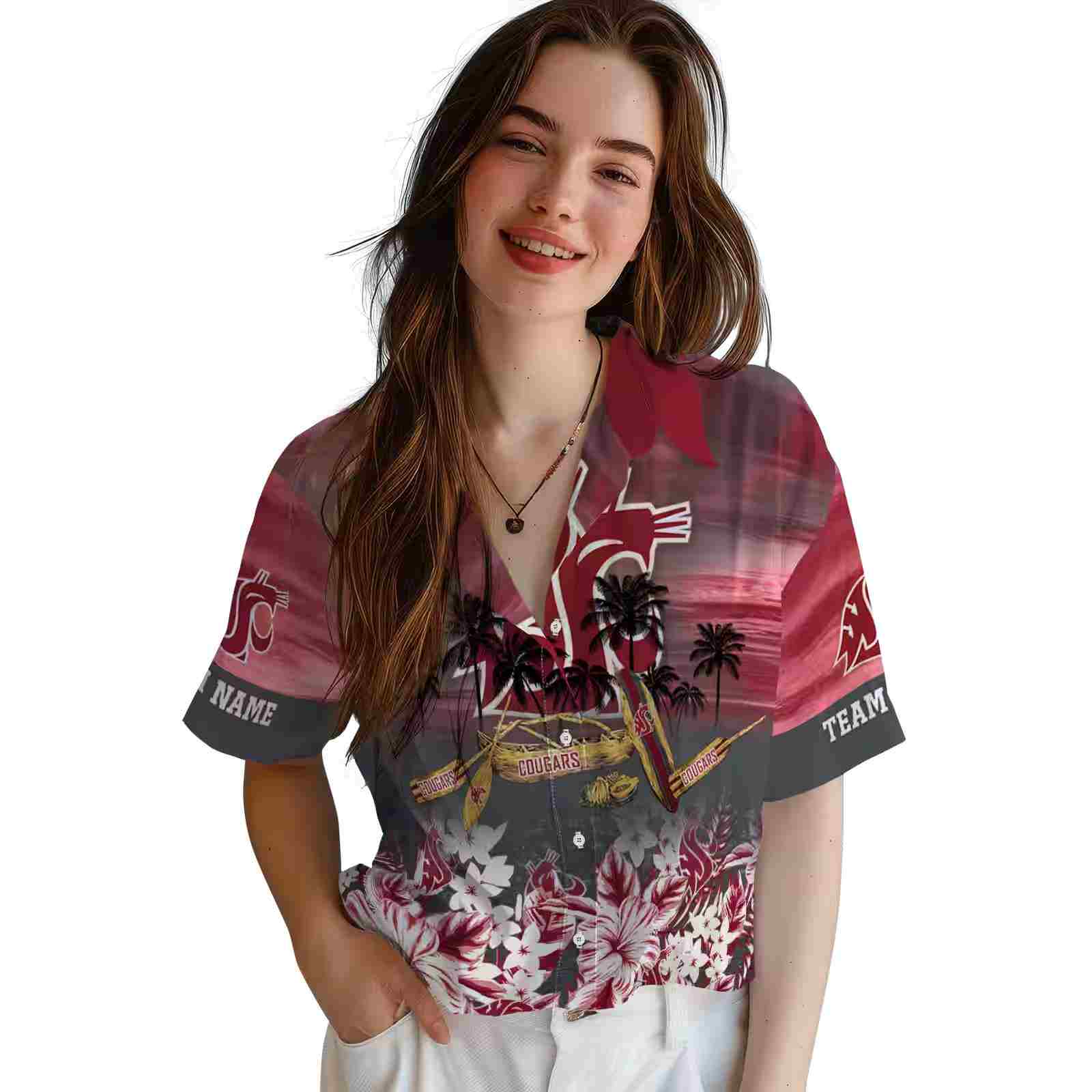 personalized washington state cougars tropical canoe crimson hawaiian shirt latest model