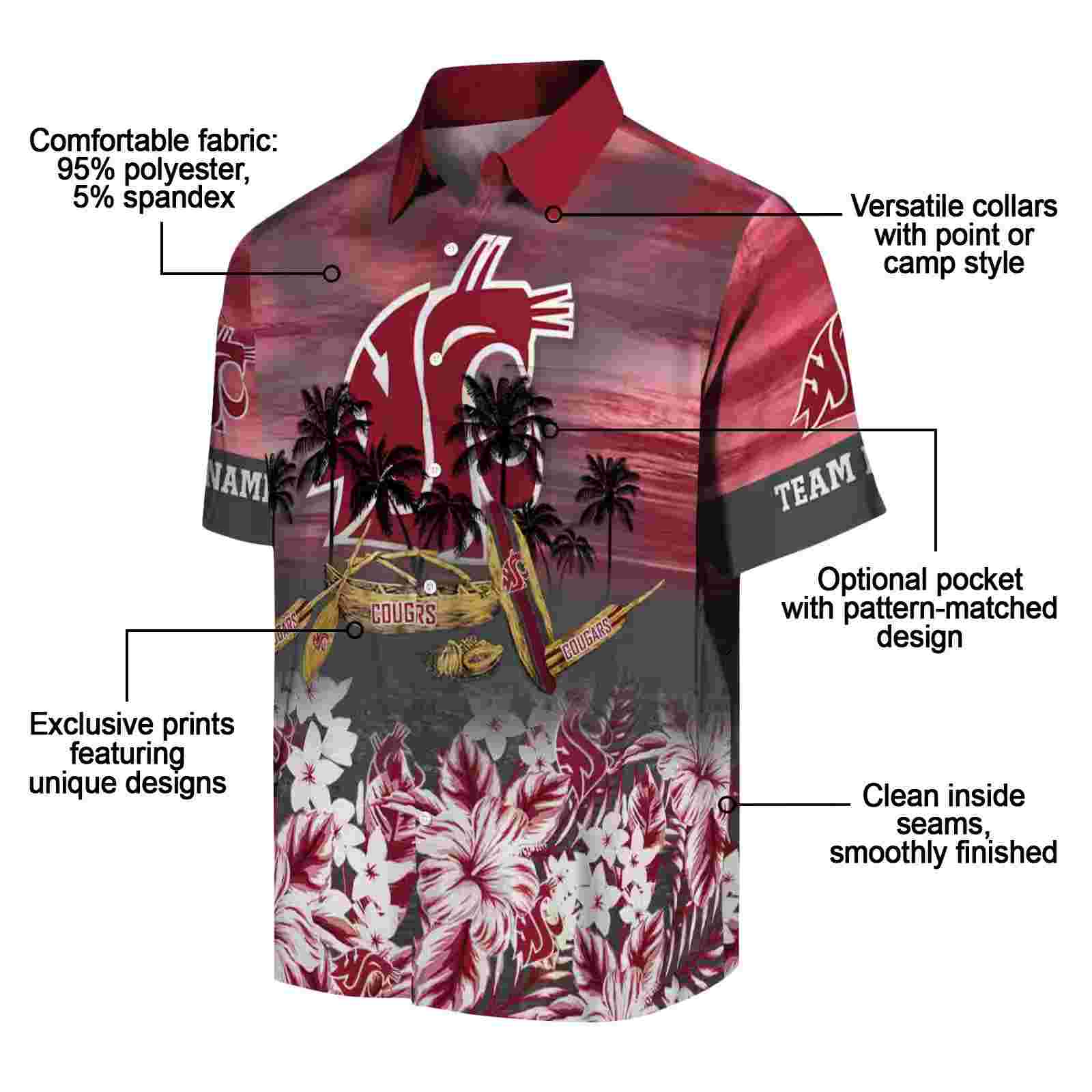 personalized washington state cougars tropical canoe crimson hawaiian shirt new arrival