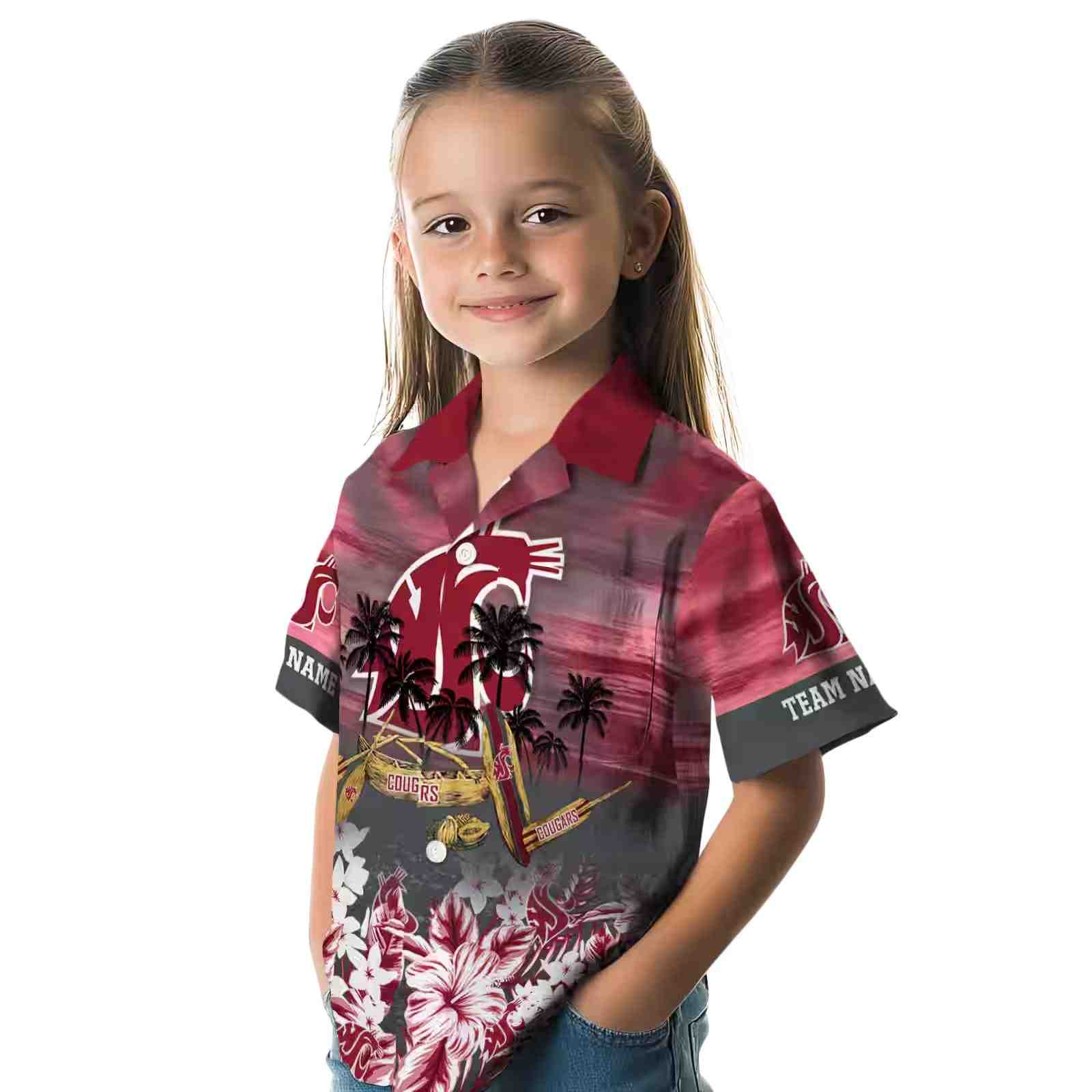 personalized washington state cougars tropical canoe crimson hawaiian shirt premium grade