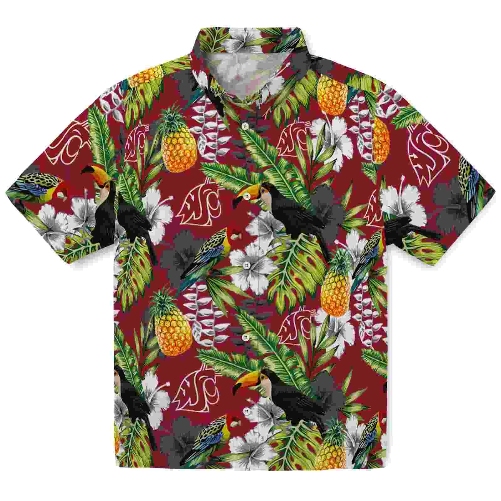 Personalized Washington State Cougars Tropical Toucan Crimson Green Hawaiian Shirt