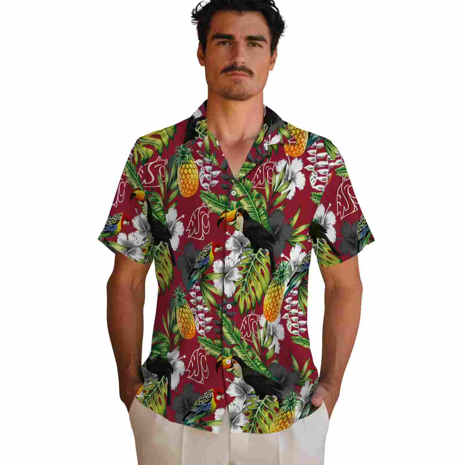 personalized washington state cougars tropical toucan crimson green hawaiian shirt fashion forward