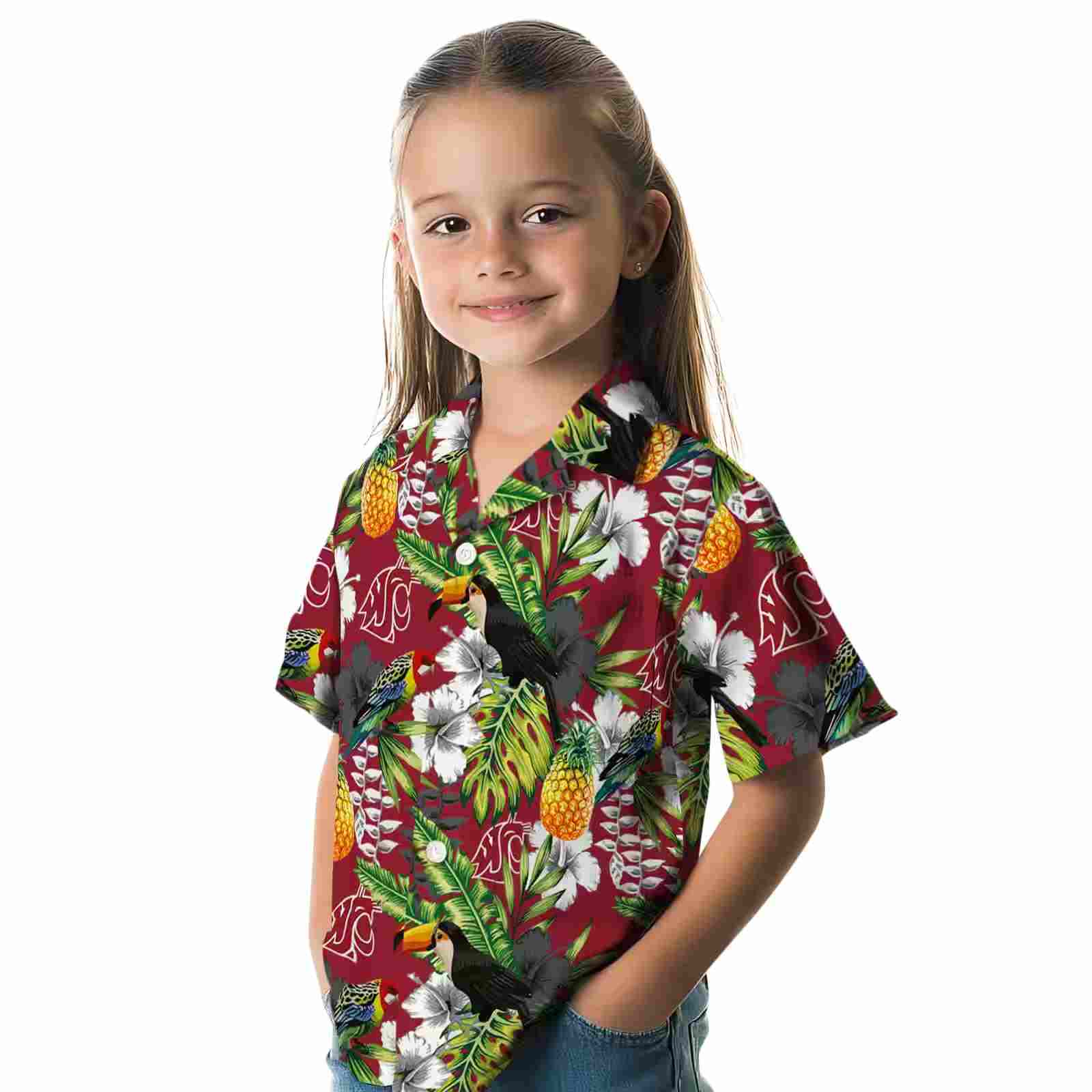 personalized washington state cougars tropical toucan crimson green hawaiian shirt premium grade