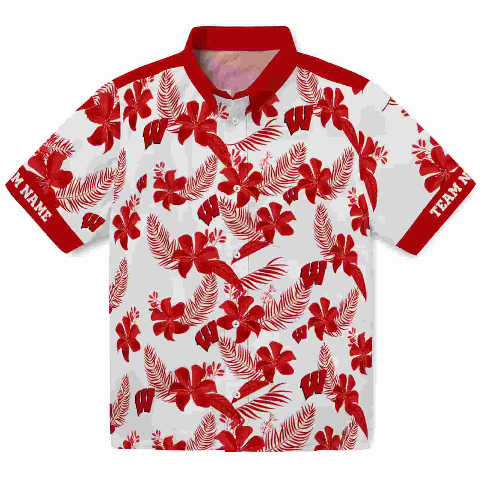 Personalized Wisconsin Badgers Botanical Print White Hawaiian Shirt