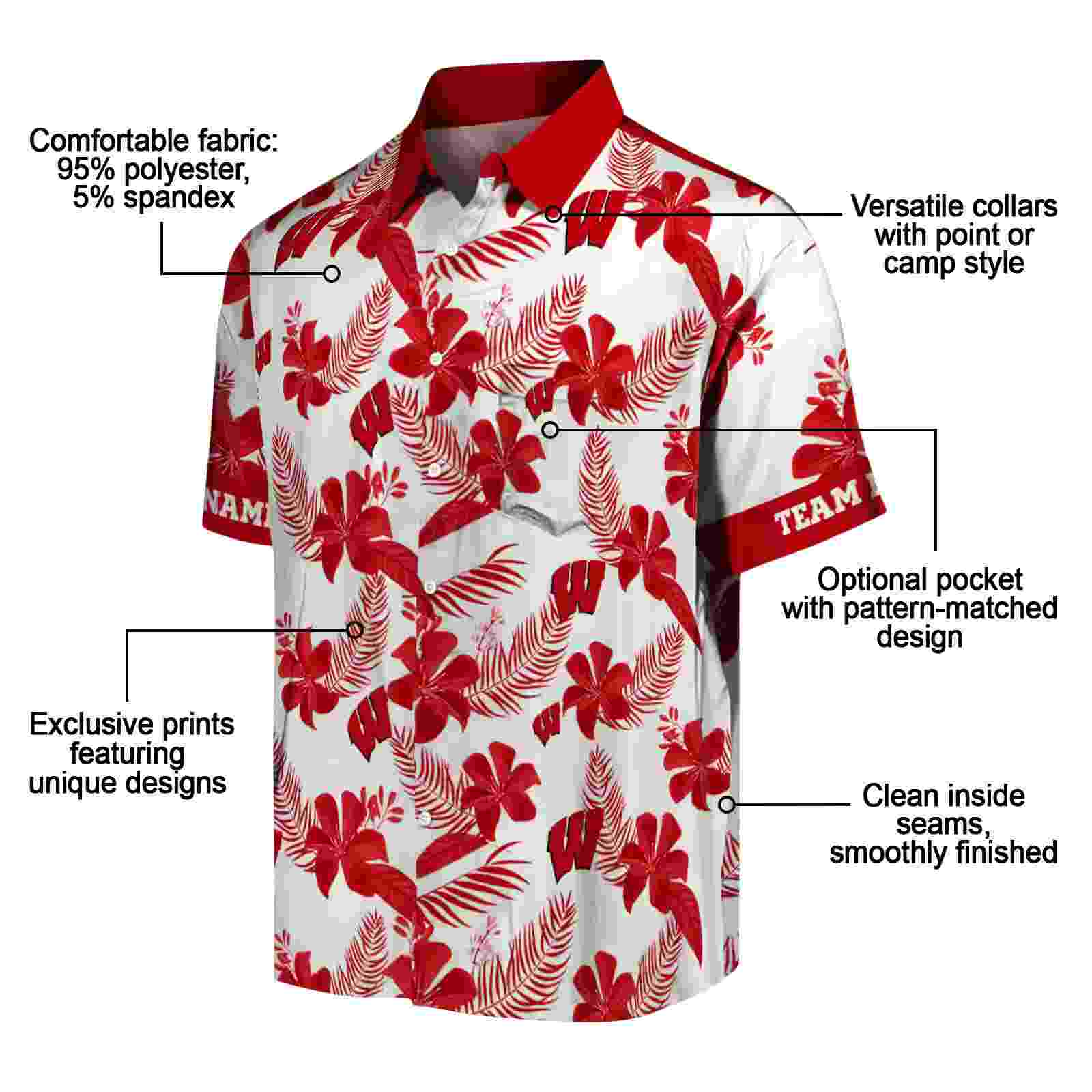 personalized wisconsin badgers botanical print white hawaiian shirt new arrival