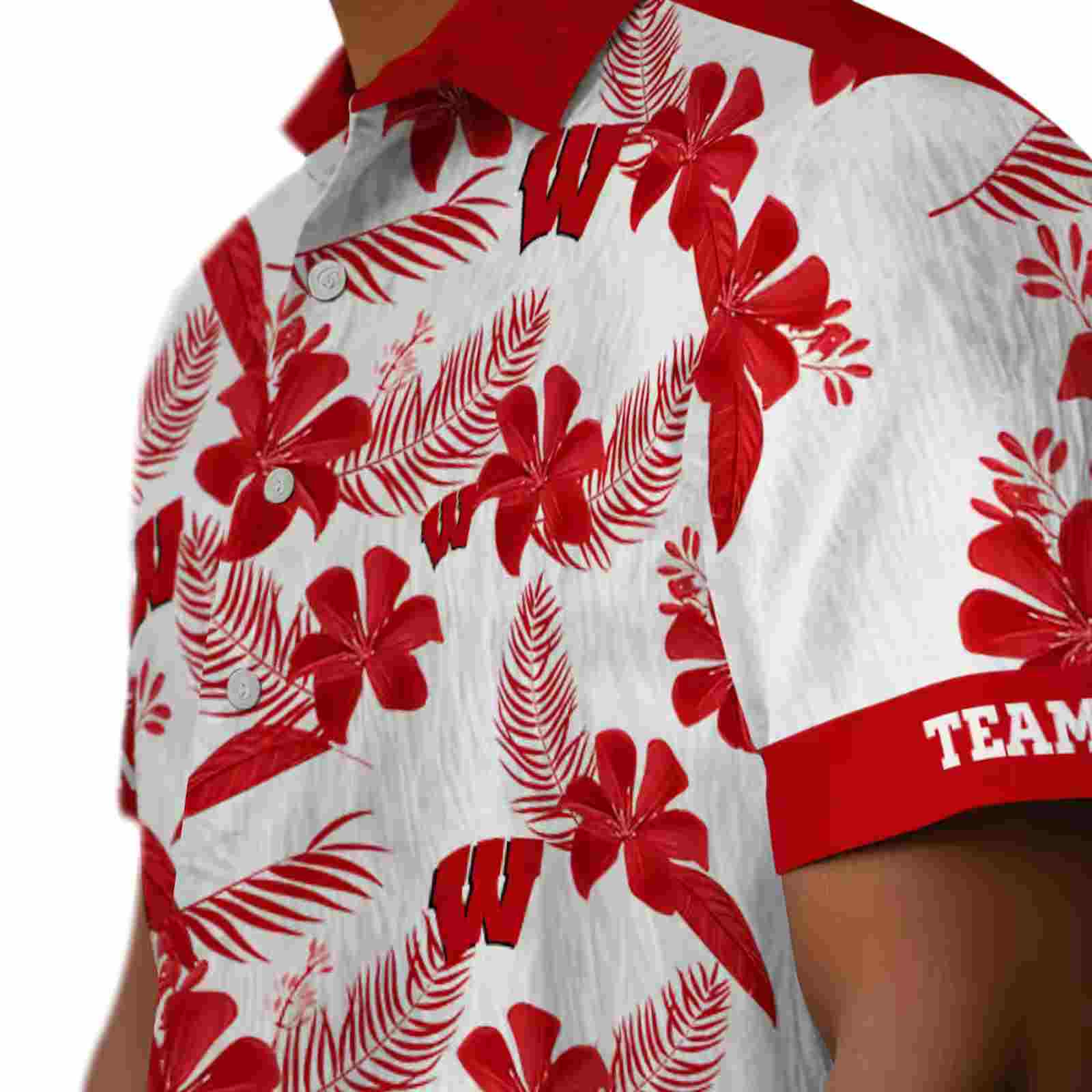 personalized wisconsin badgers botanical print white hawaiian shirt trendy