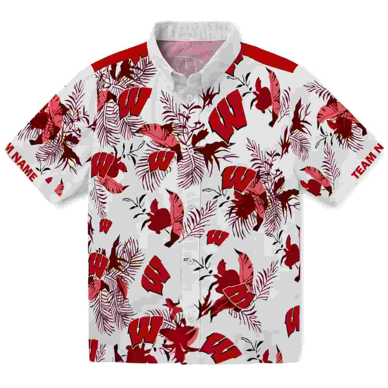 Personalized Wisconsin Badgers Botanical Theme Red White Hawaiian Shirt