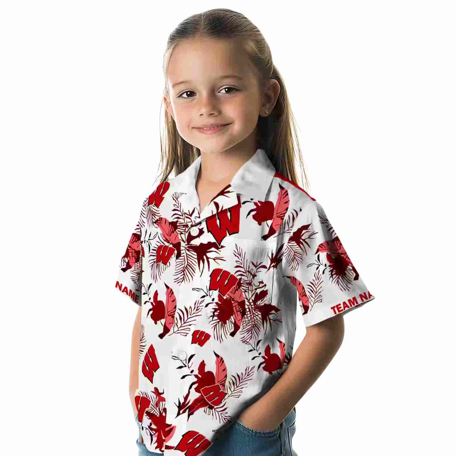 personalized wisconsin badgers botanical theme red white hawaiian shirt premium grade