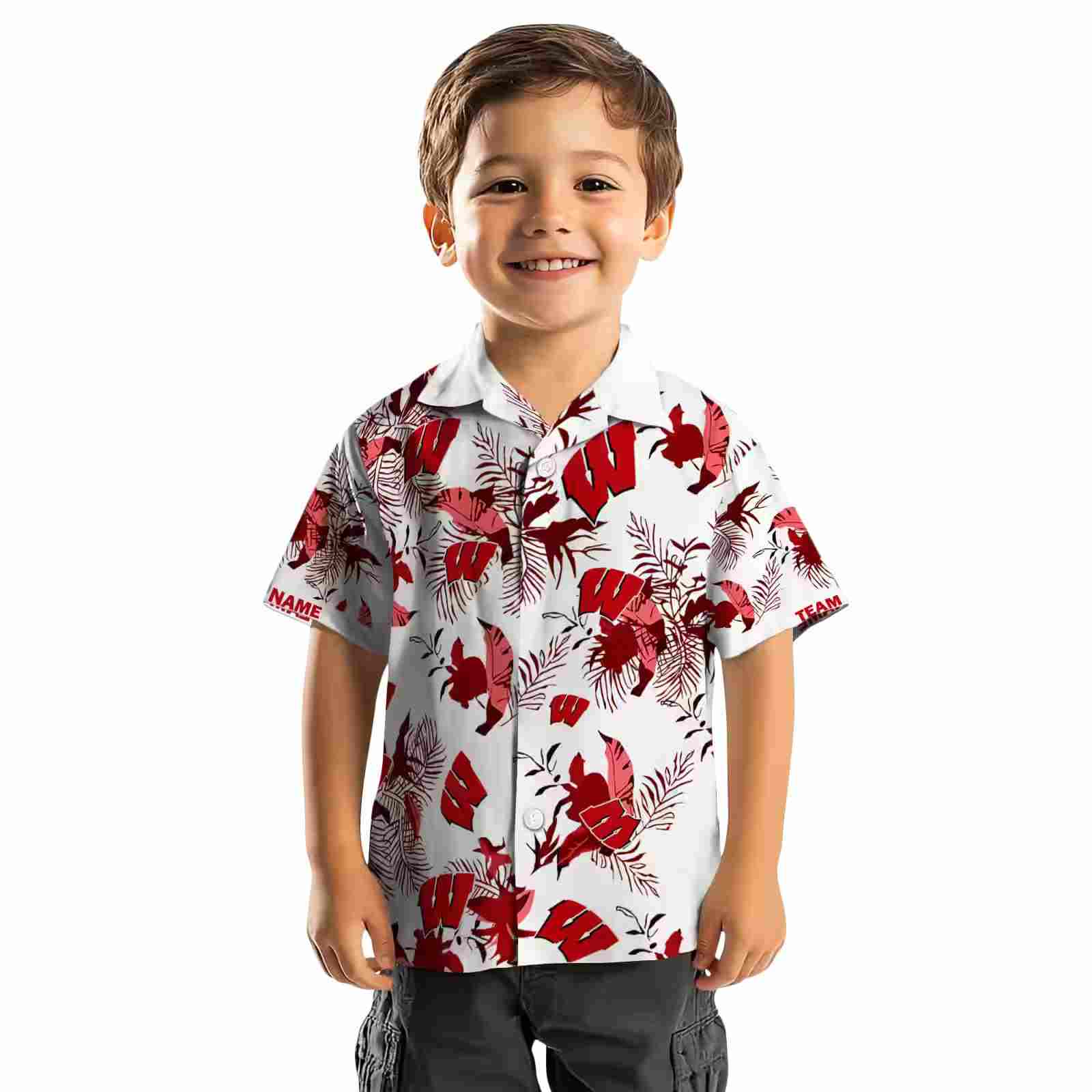 personalized wisconsin badgers botanical theme red white hawaiian shirt top rated