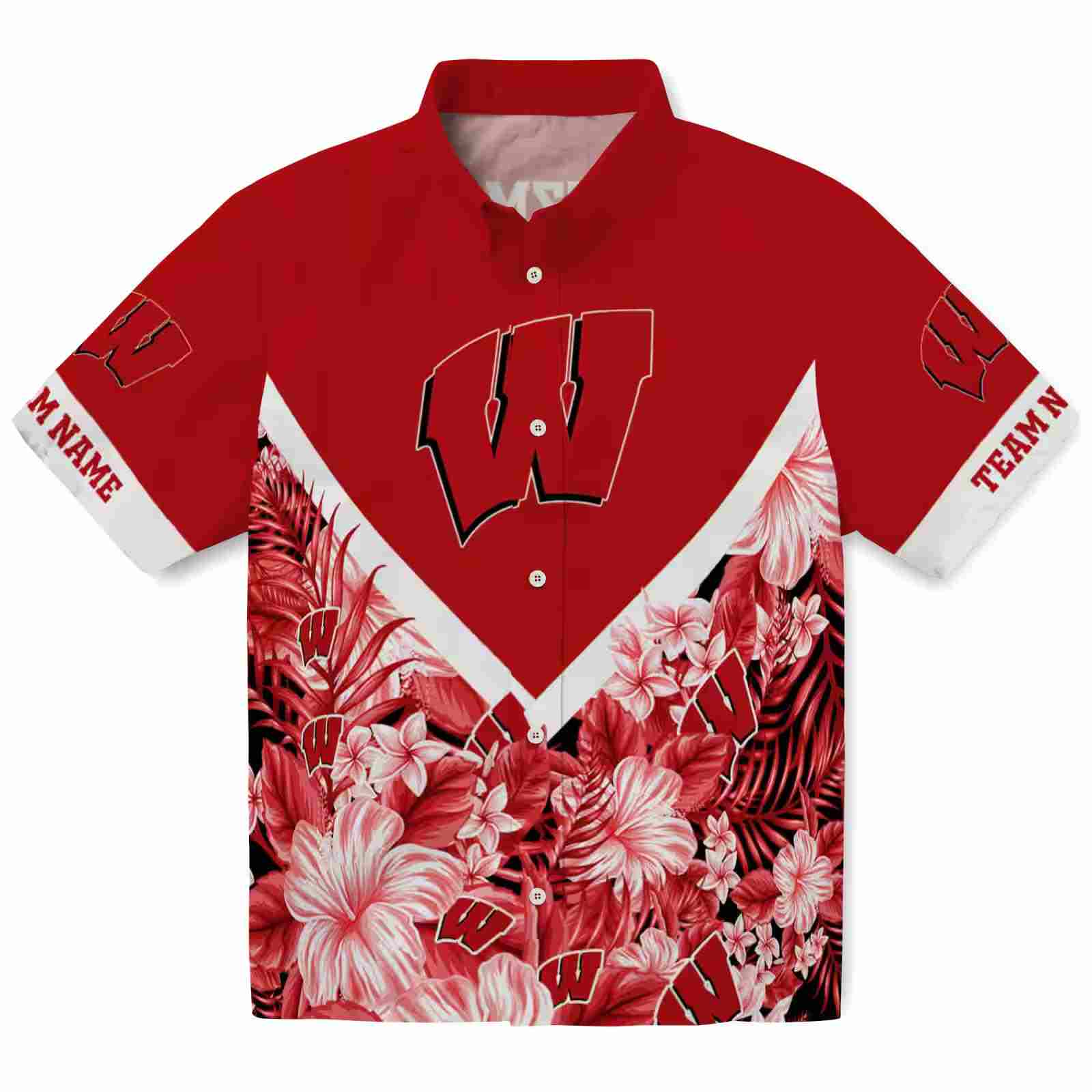 Personalized Wisconsin Badgers Floral Chevron Red Hawaiian Shirt