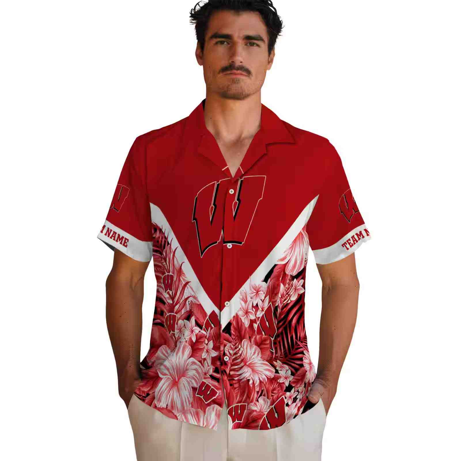 personalized wisconsin badgers floral chevron red hawaiian shirt fashion forward