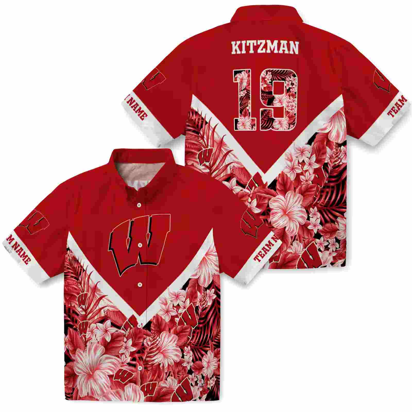 personalized wisconsin badgers floral chevron red hawaiian shirt high quality