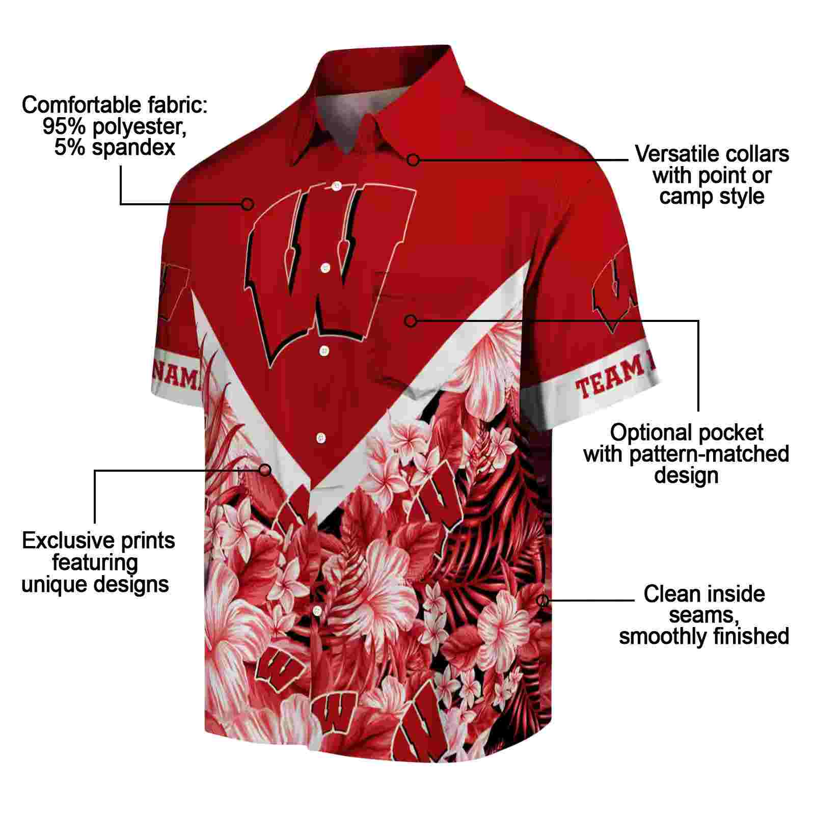 personalized wisconsin badgers floral chevron red hawaiian shirt new arrival