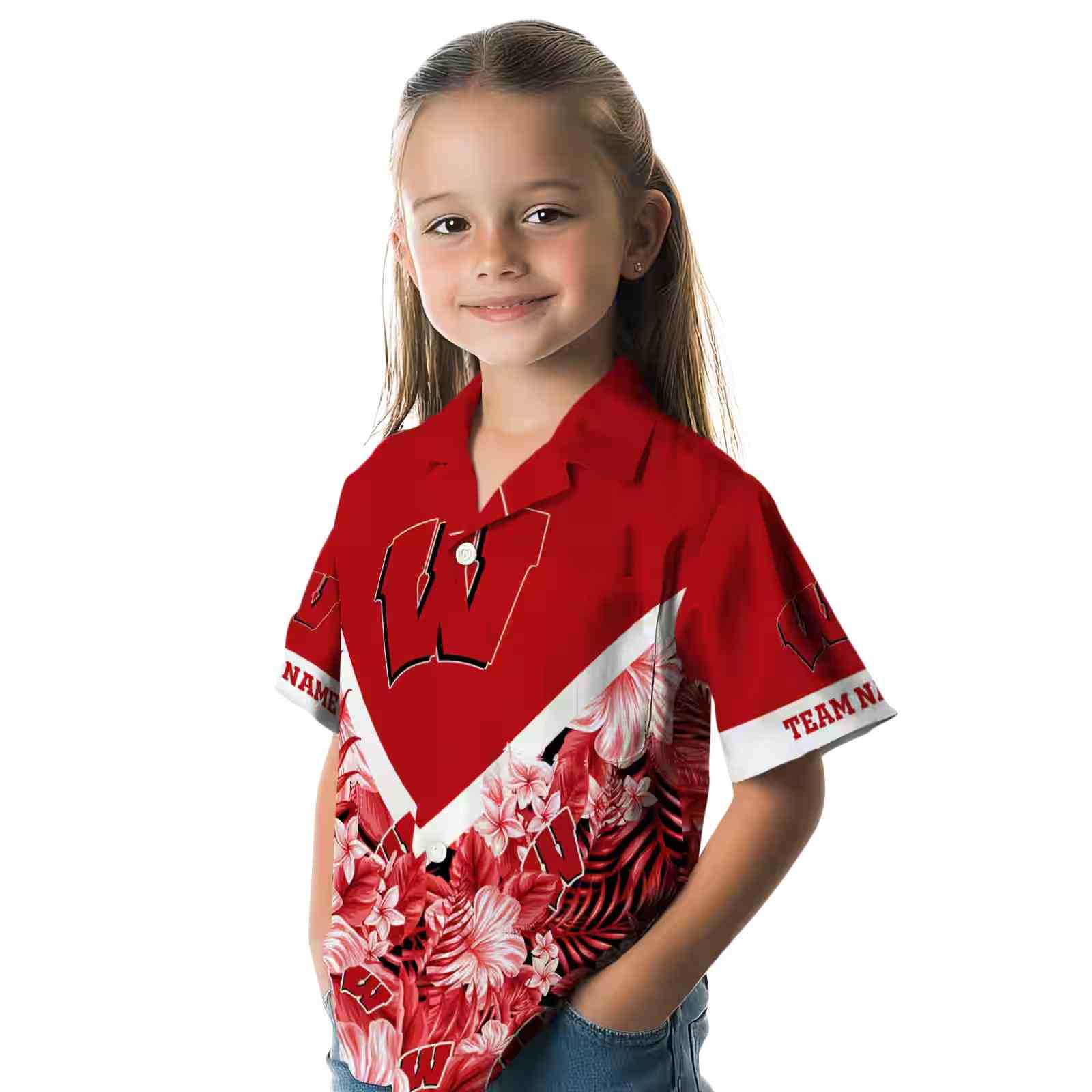 personalized wisconsin badgers floral chevron red hawaiian shirt premium grade