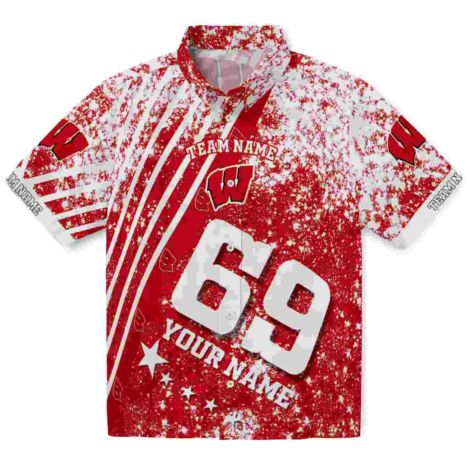 Personalized Wisconsin Badgers Star Stripes Red Hawaiian Shirt