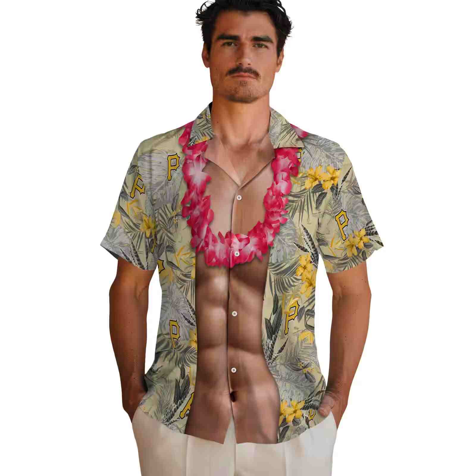 pittsburgh pirates chest illusion black hawaiian shirt fashion forward