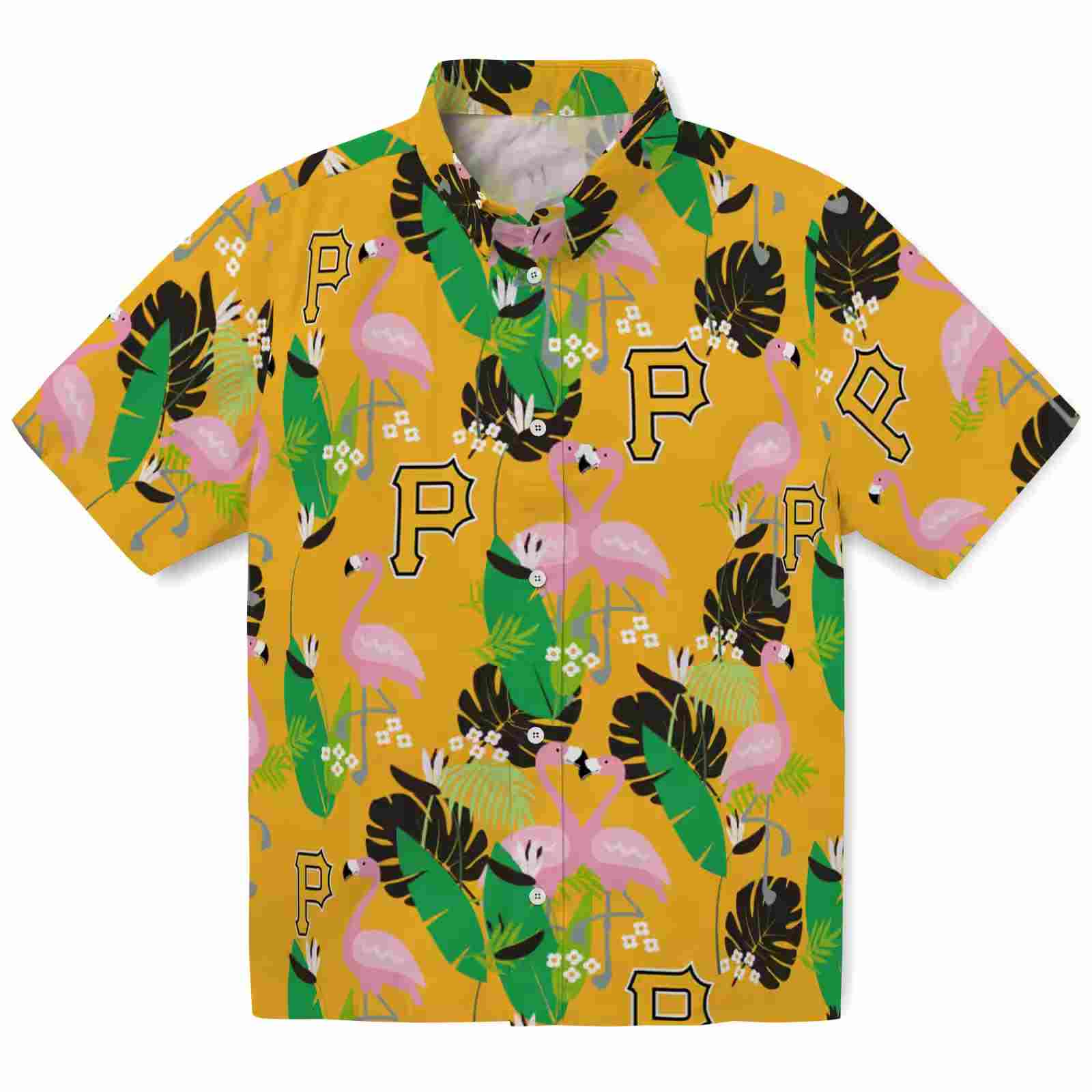 Pittsburgh Pirates Flamingo Foliage Black Green Hawaiian Shirt