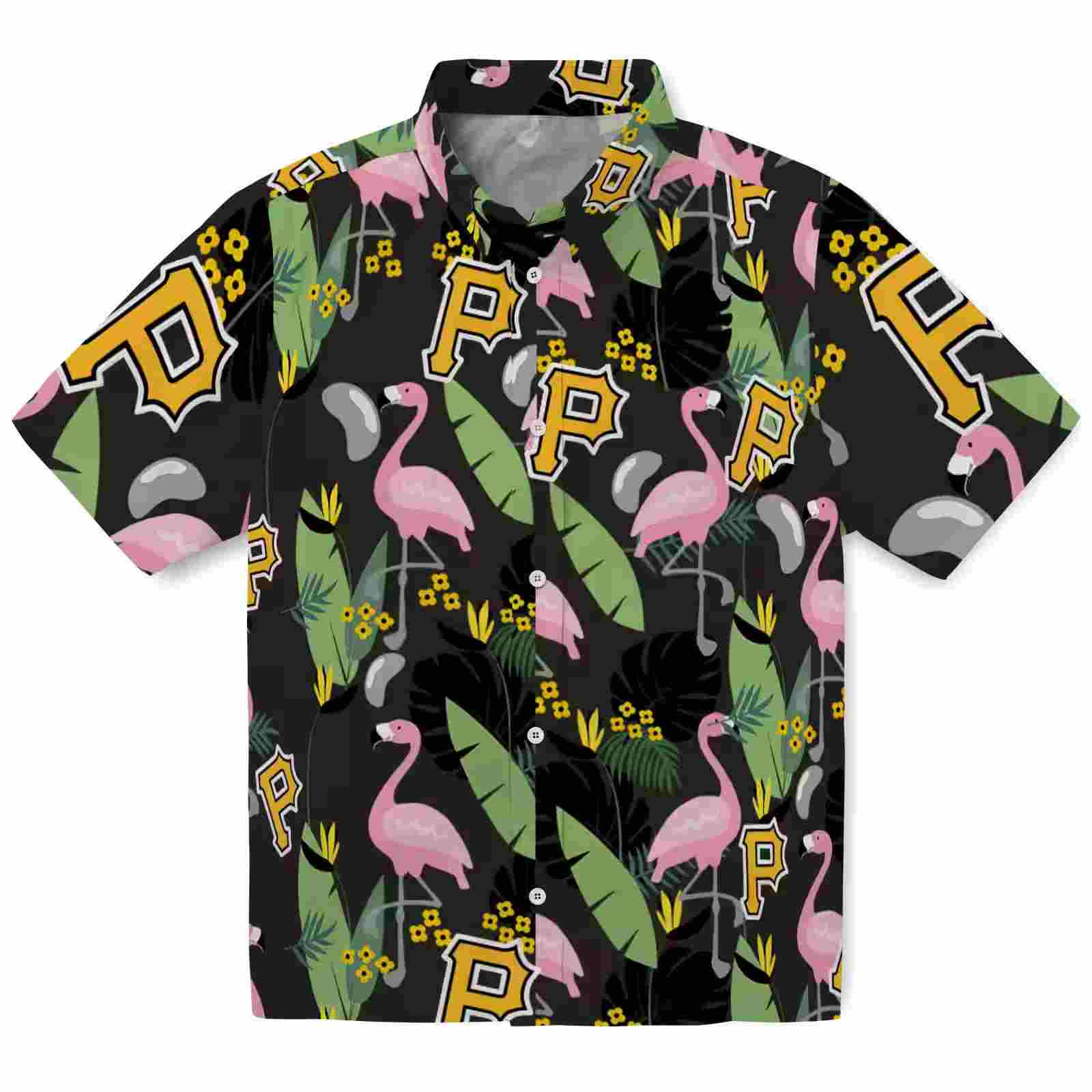 Pittsburgh Pirates Flamingo Leaves Black Hawaiian Shirt