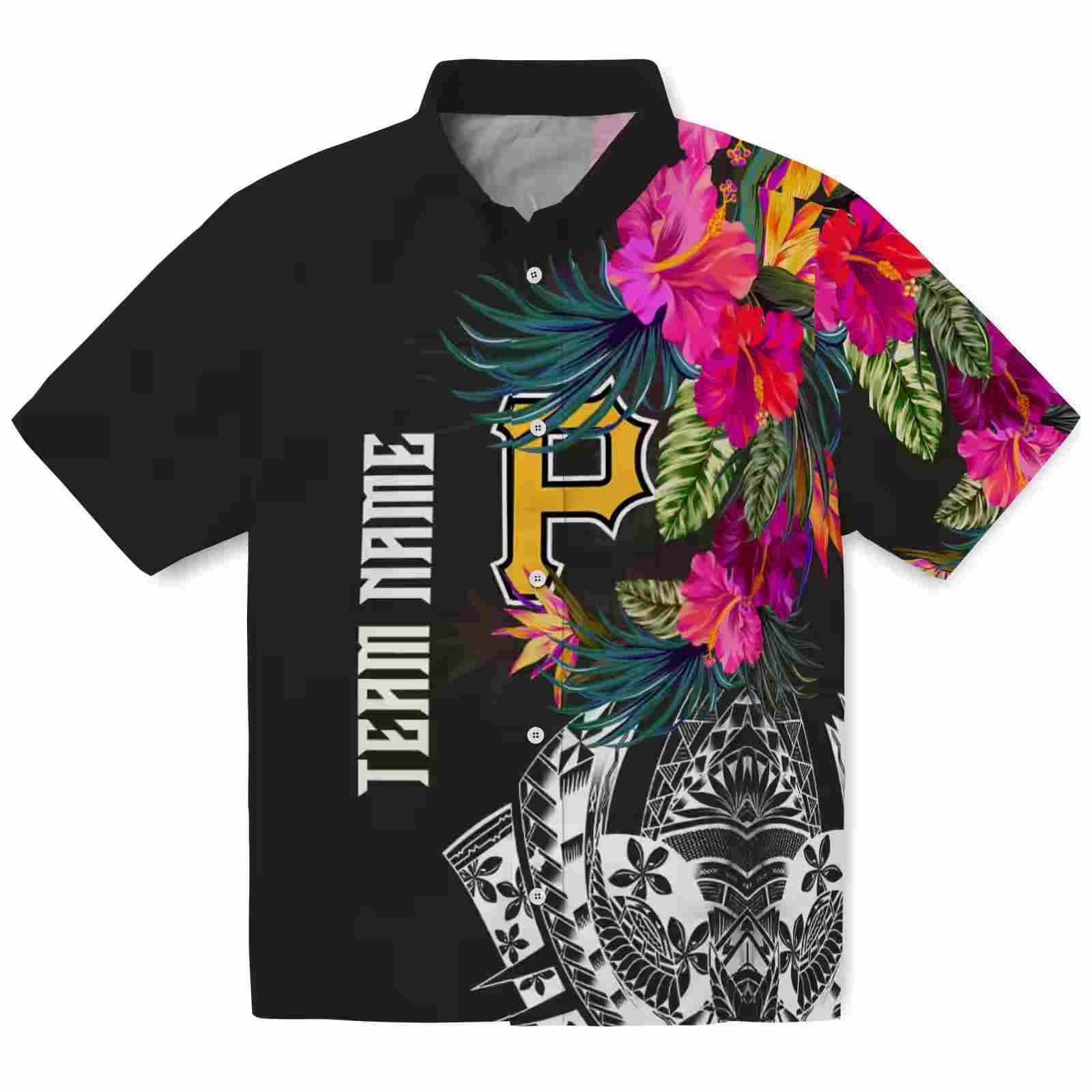 Pittsburgh Pirates Floral Polynesian Black Hawaiian Shirt