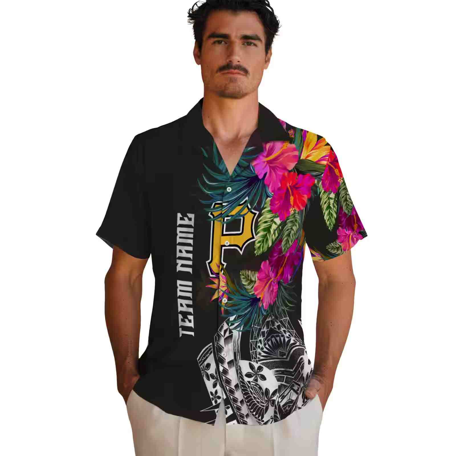 pittsburgh pirates floral polynesian black hawaiian shirt fashion forward