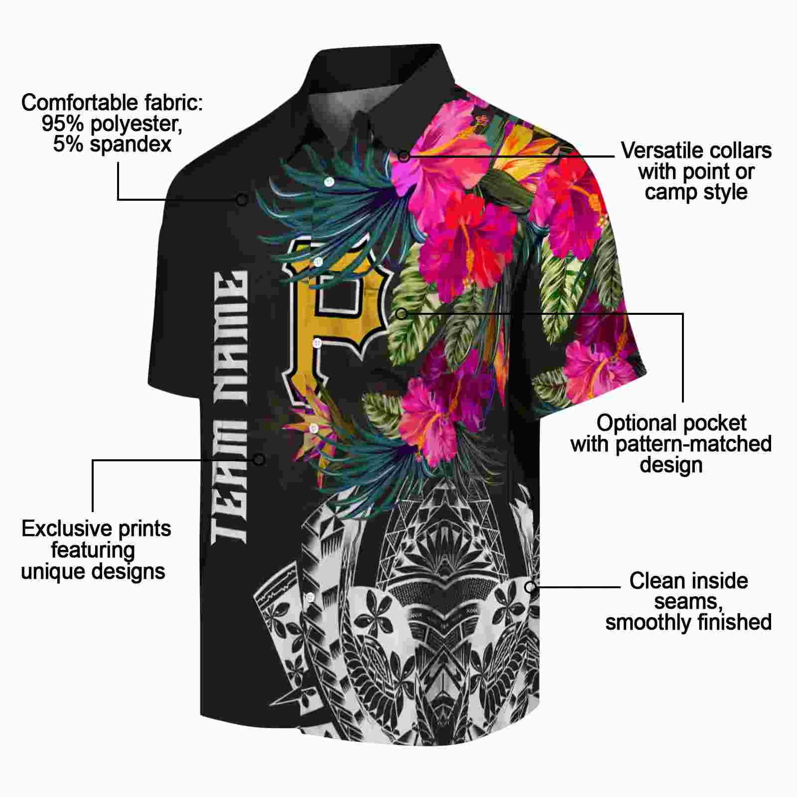 pittsburgh pirates floral polynesian black hawaiian shirt new arrival