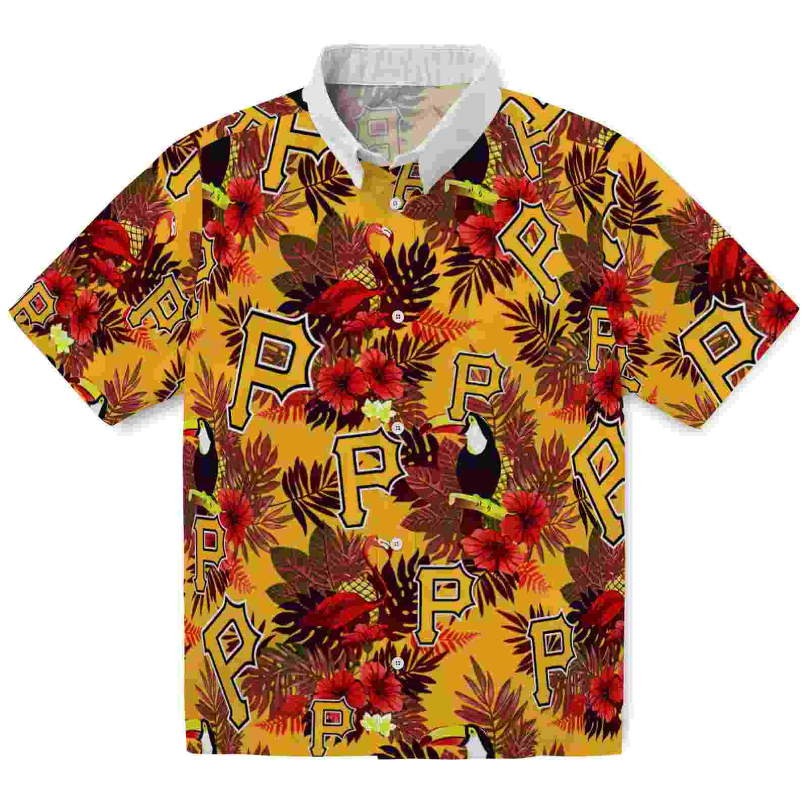 Pittsburgh Pirates Floral Toucan Black Red Hawaiian Shirt