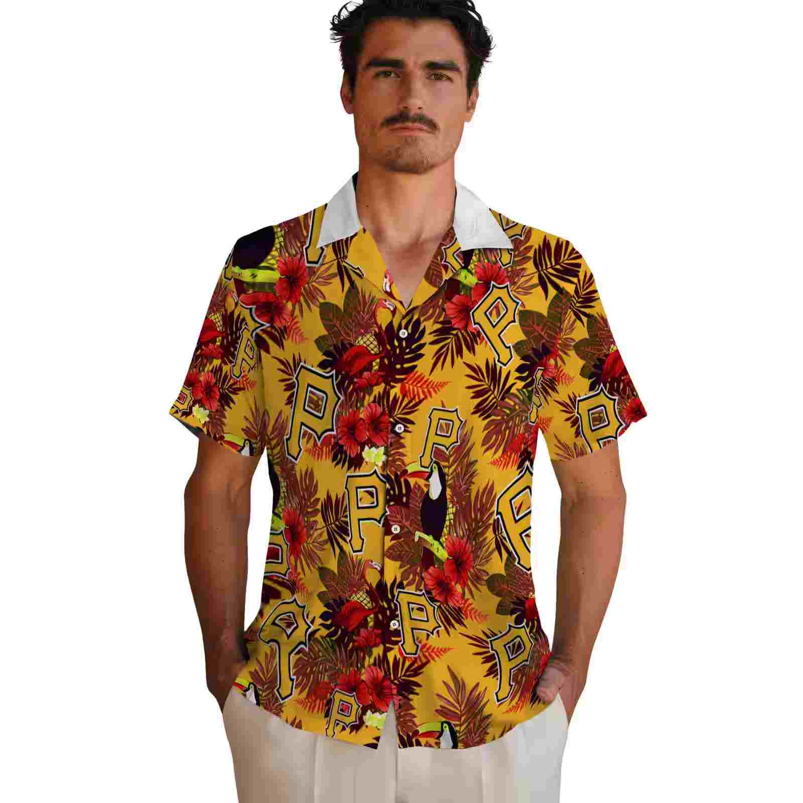 pittsburgh pirates floral toucan black red hawaiian shirt fashion forward