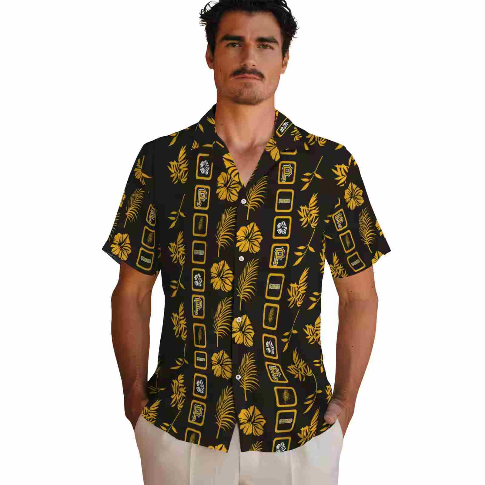 pittsburgh pirates framed floral black hawaiian shirt fashion forward