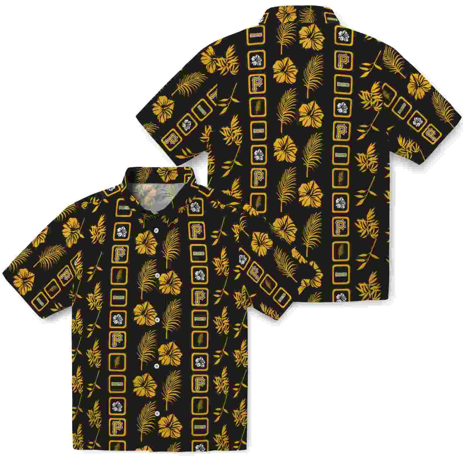 pittsburgh pirates framed floral black hawaiian shirt high quality