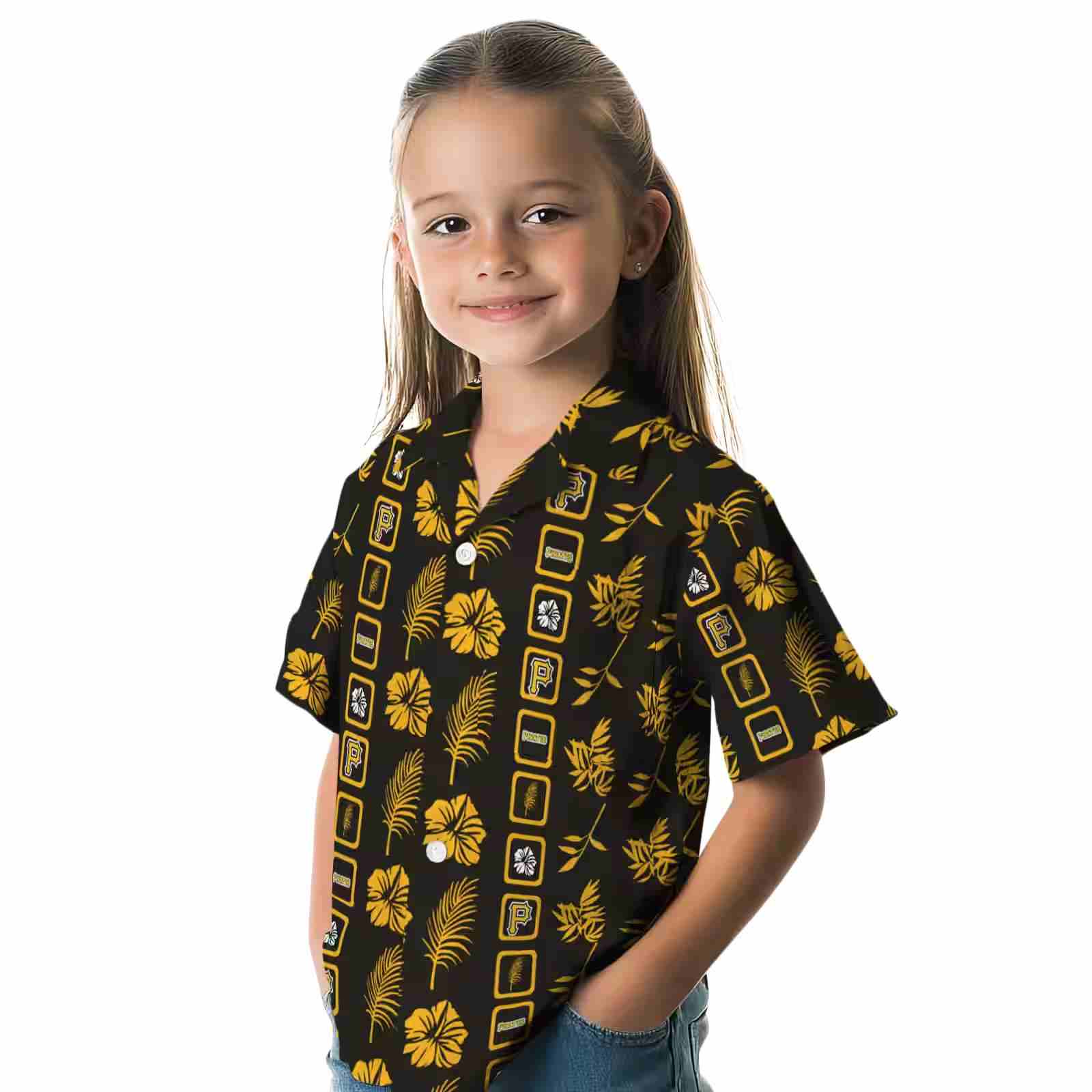 pittsburgh pirates framed floral black hawaiian shirt premium grade