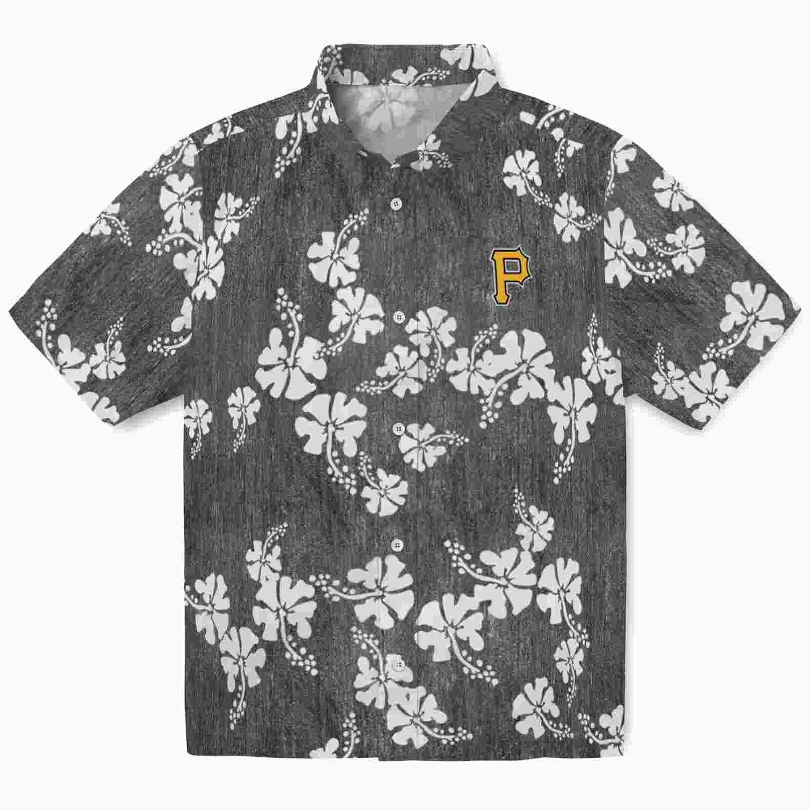 Pittsburgh Pirates Hibiscus Clusters Black Hawaiian Shirt