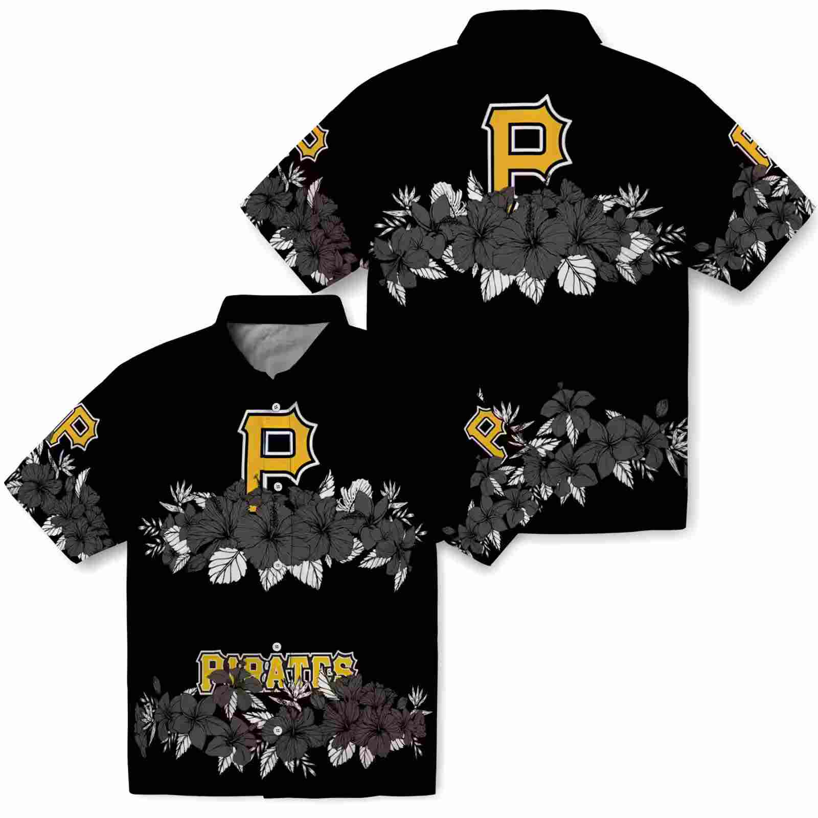 pittsburgh pirates hibiscus stripe black hawaiian shirt high quality