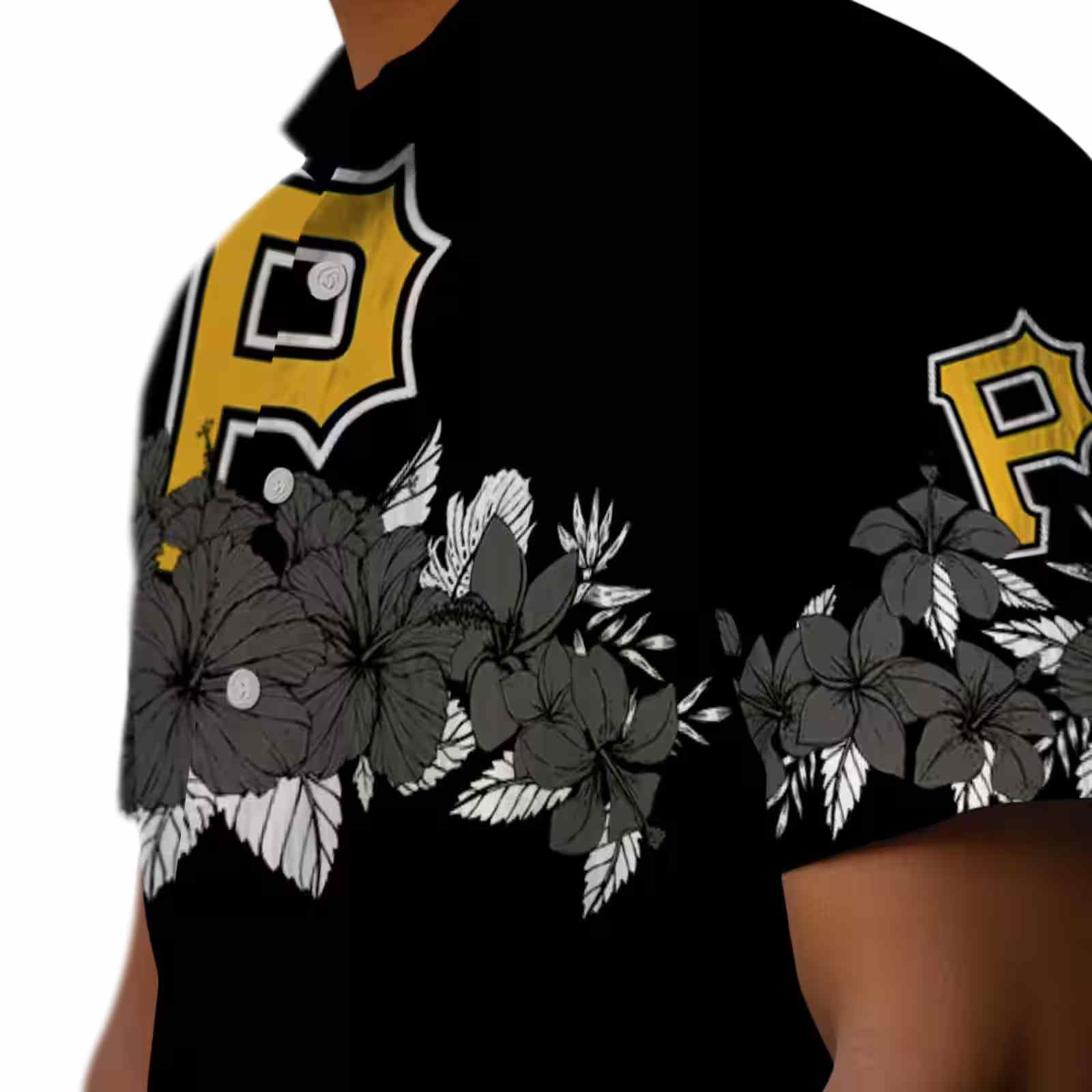 pittsburgh pirates hibiscus stripe black hawaiian shirt trendy