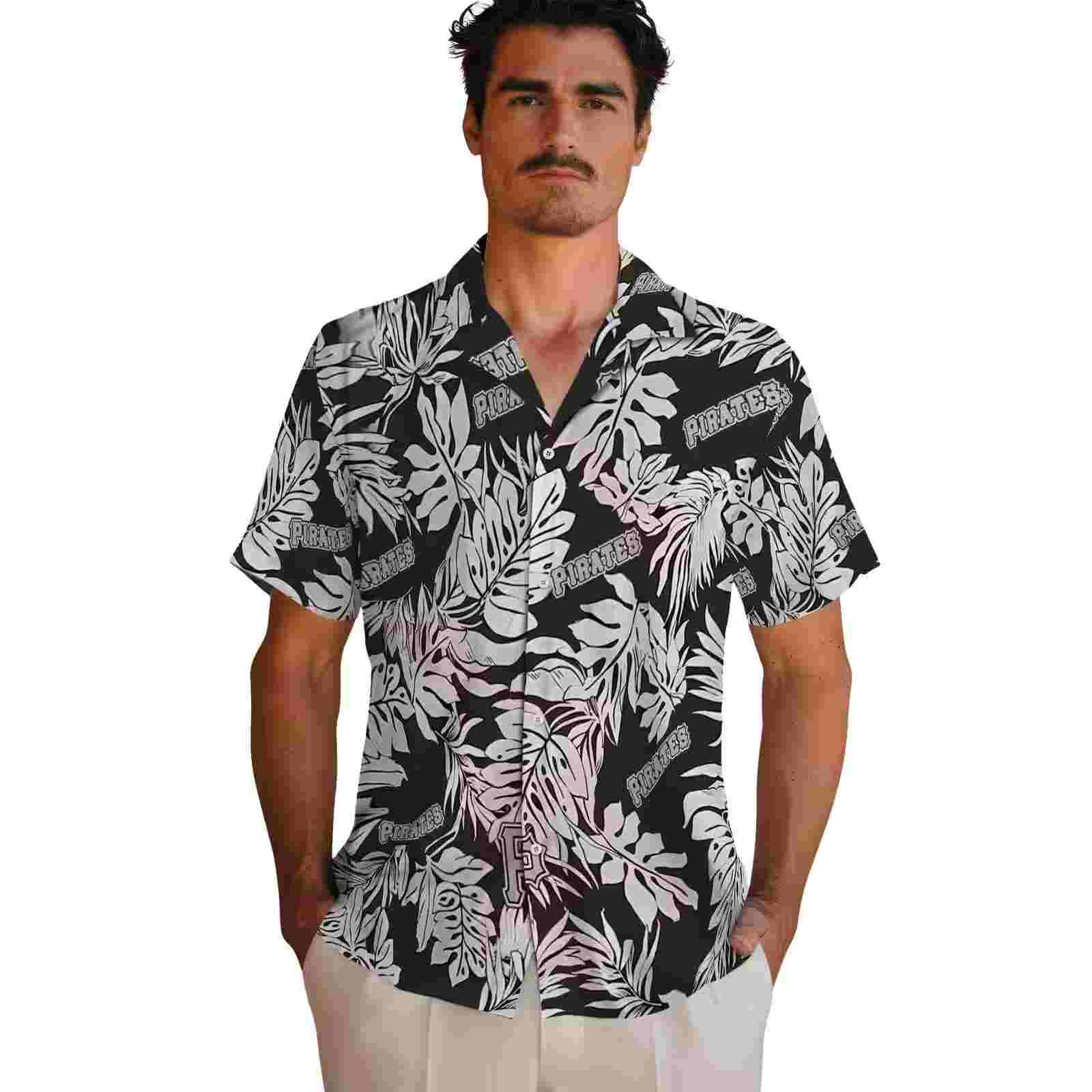 pittsburgh pirates monstera leaf pattern black hawaiian shirt fashion forward