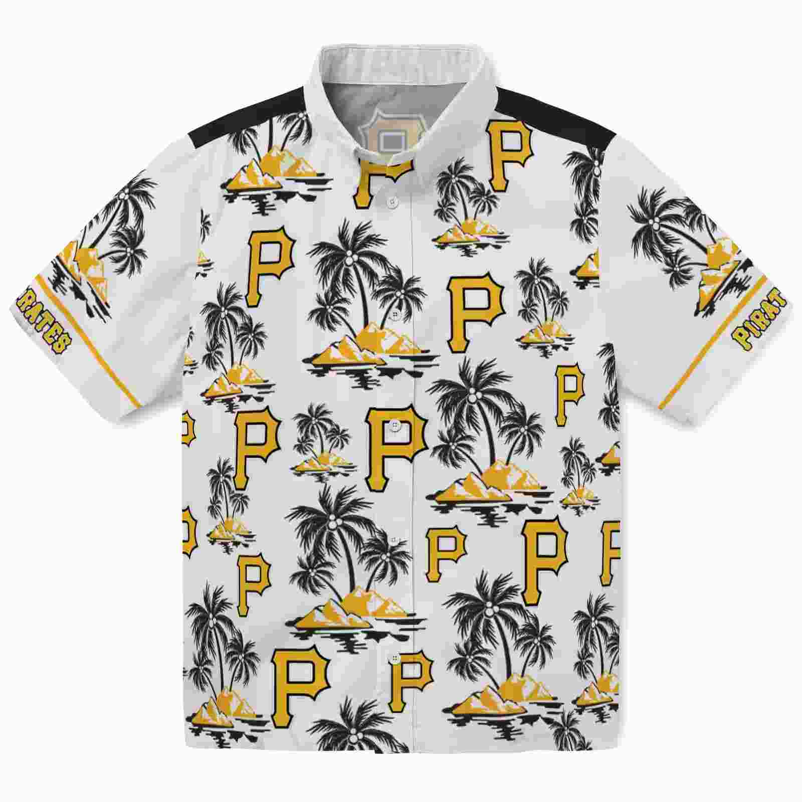 Pittsburgh Pirates Palm Island Print Black White Hawaiian Shirt