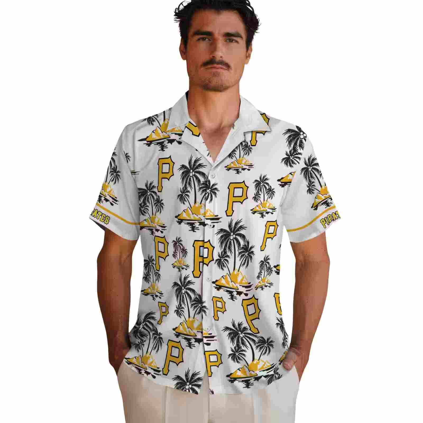 pittsburgh pirates palm island print black white hawaiian shirt fashion forward