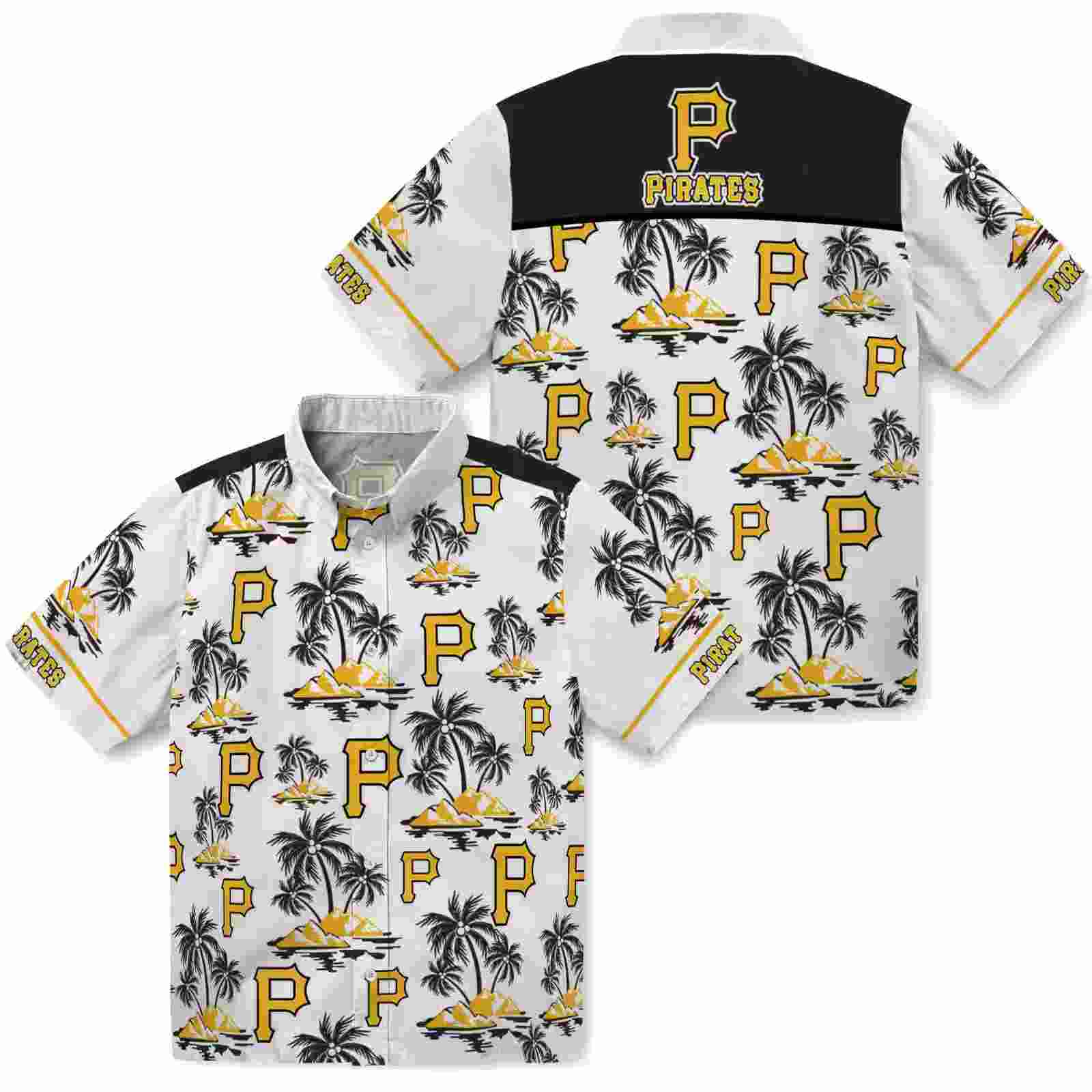 pittsburgh pirates palm island print black white hawaiian shirt high quality