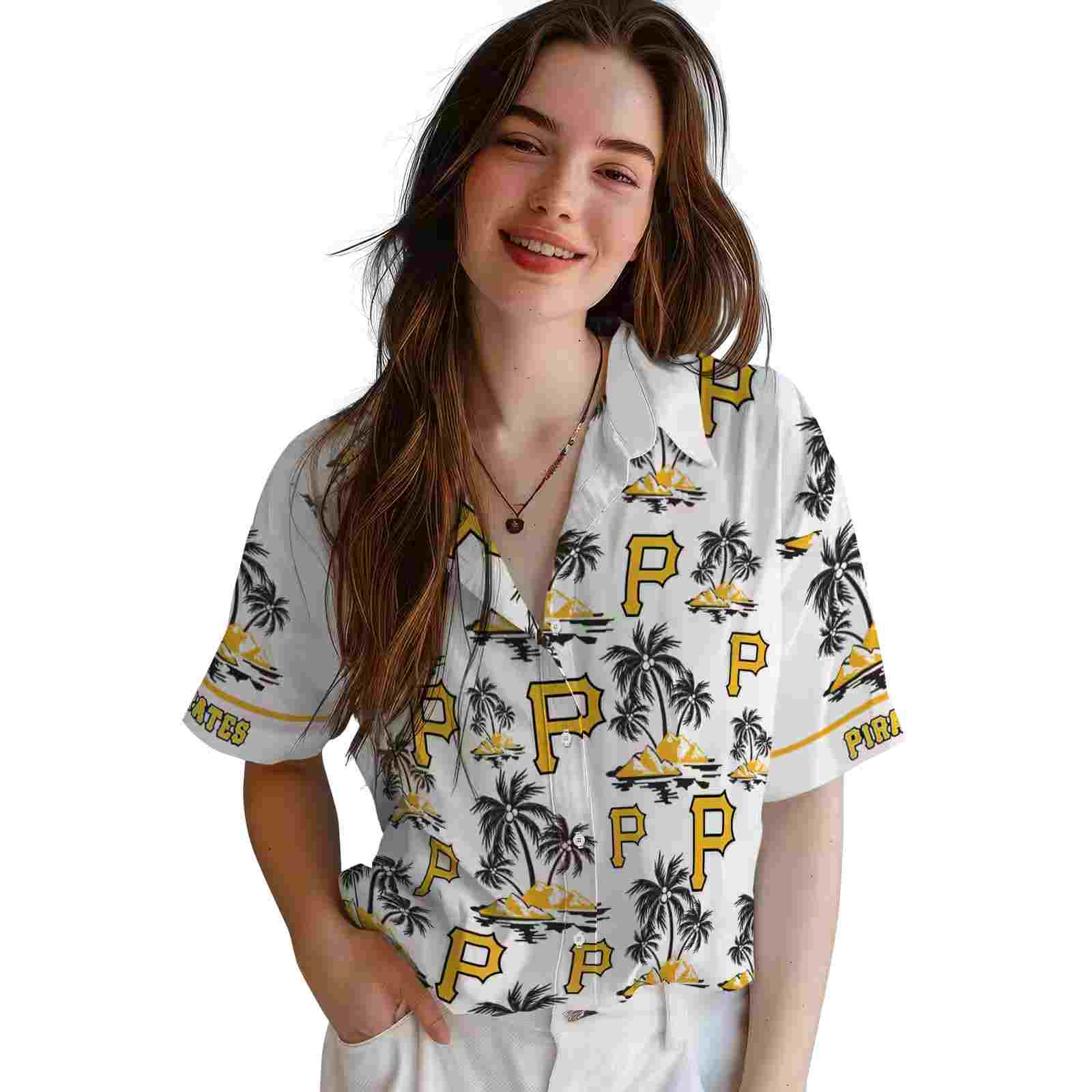 pittsburgh pirates palm island print black white hawaiian shirt latest model