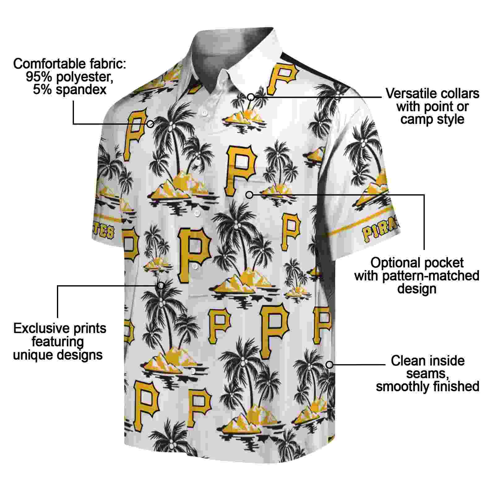 pittsburgh pirates palm island print black white hawaiian shirt new arrival