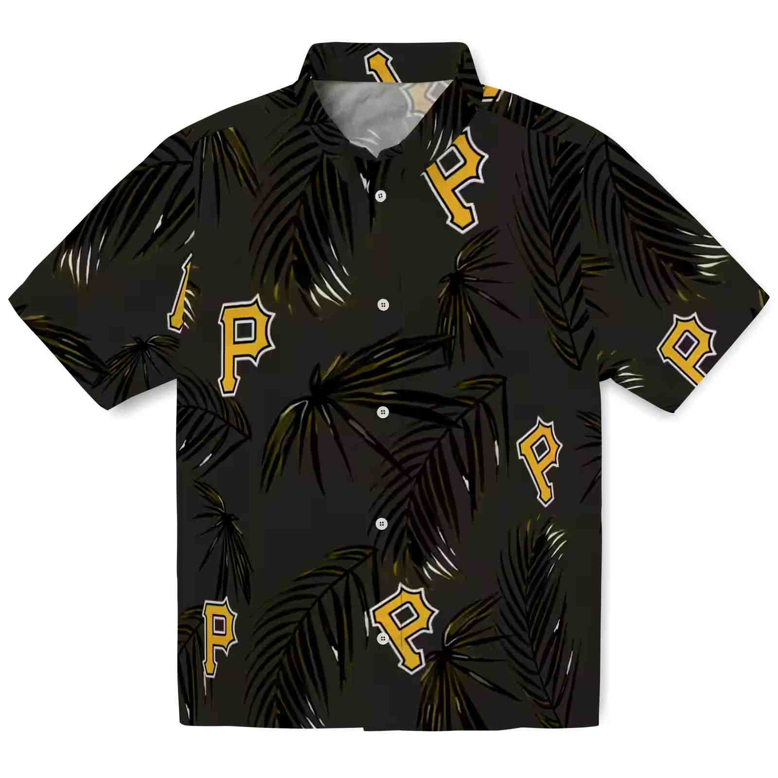 Pittsburgh Pirates Palm Leaf Black Hawaiian Shirt