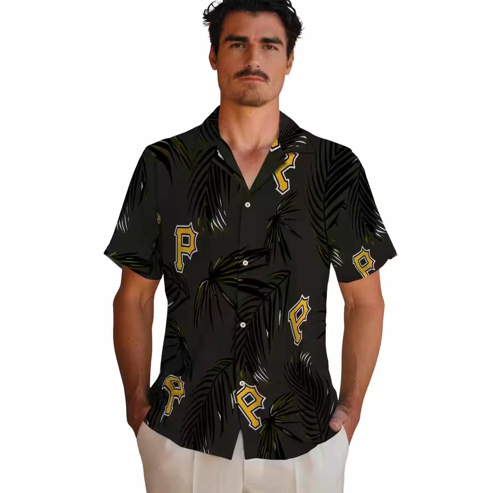 pittsburgh pirates palm leaf black hawaiian shirt fashion forward