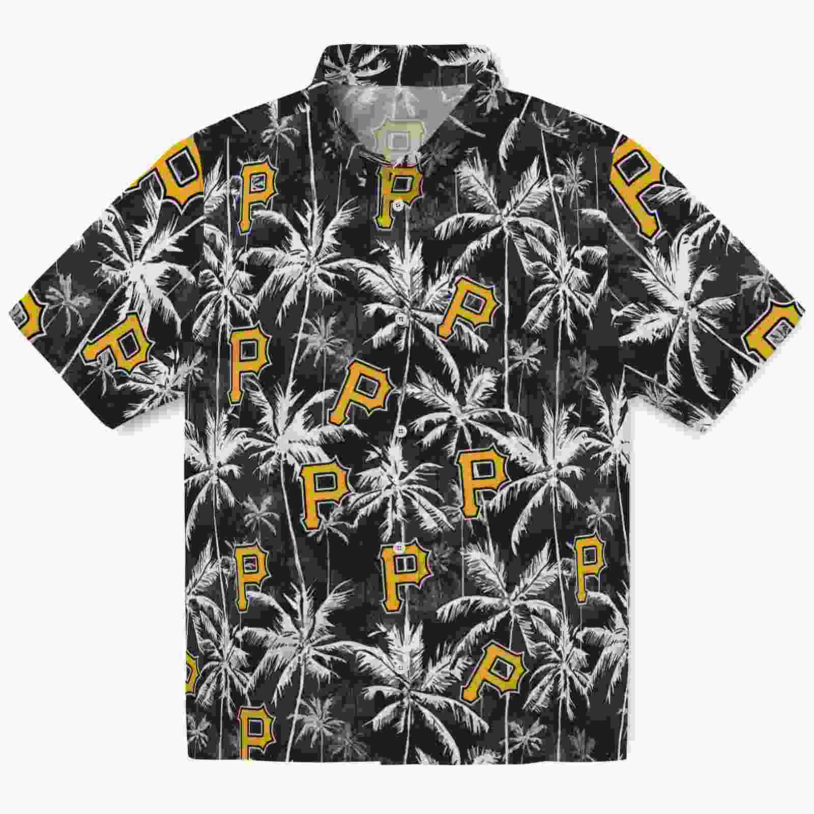 Pittsburgh Pirates Palm Pattern Black Hawaiian Shirt