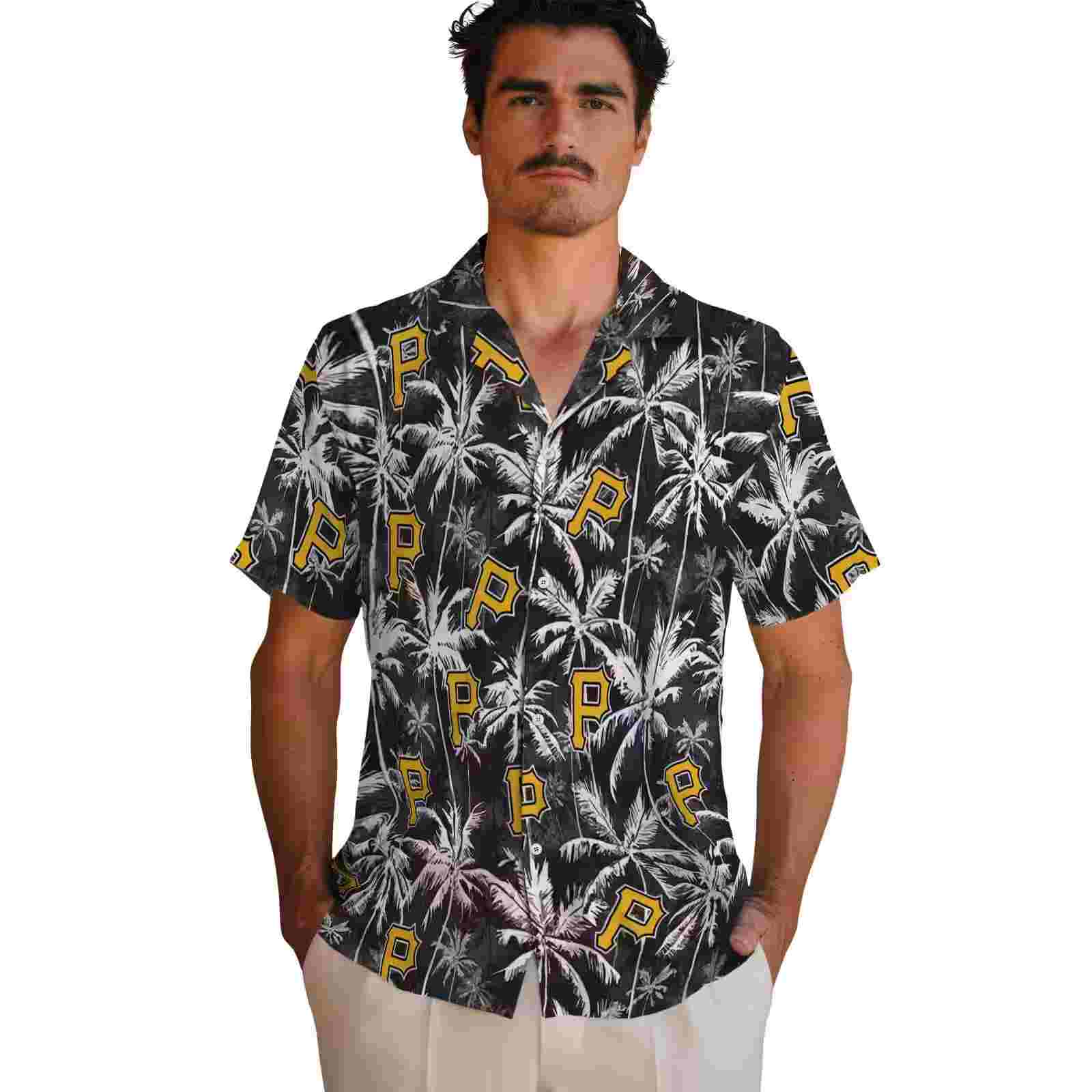 pittsburgh pirates palm pattern black hawaiian shirt fashion forward