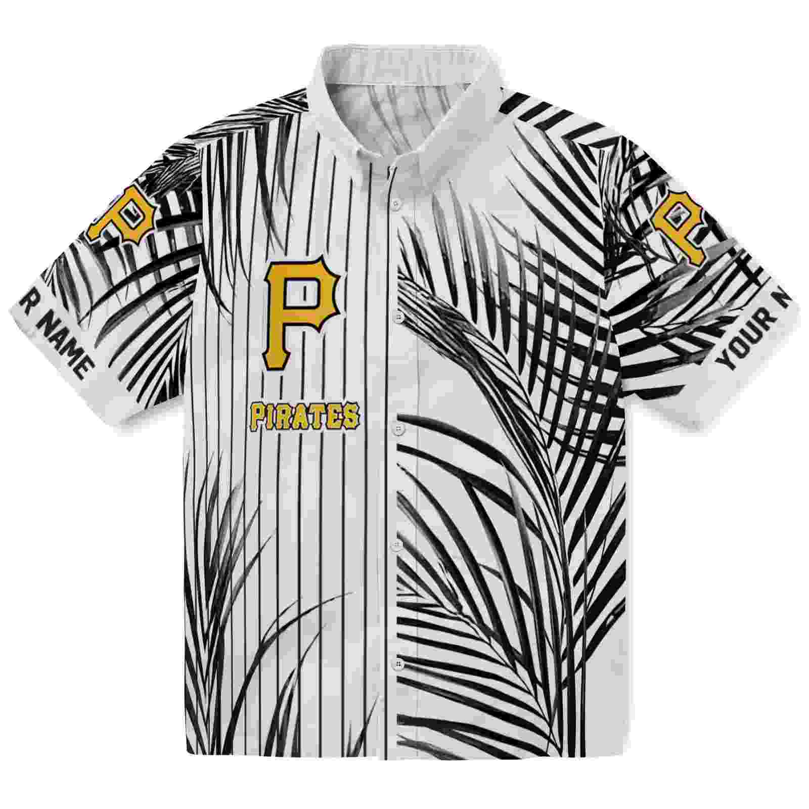 Pittsburgh Pirates Palm Stripes Black White Hawaiian Shirt