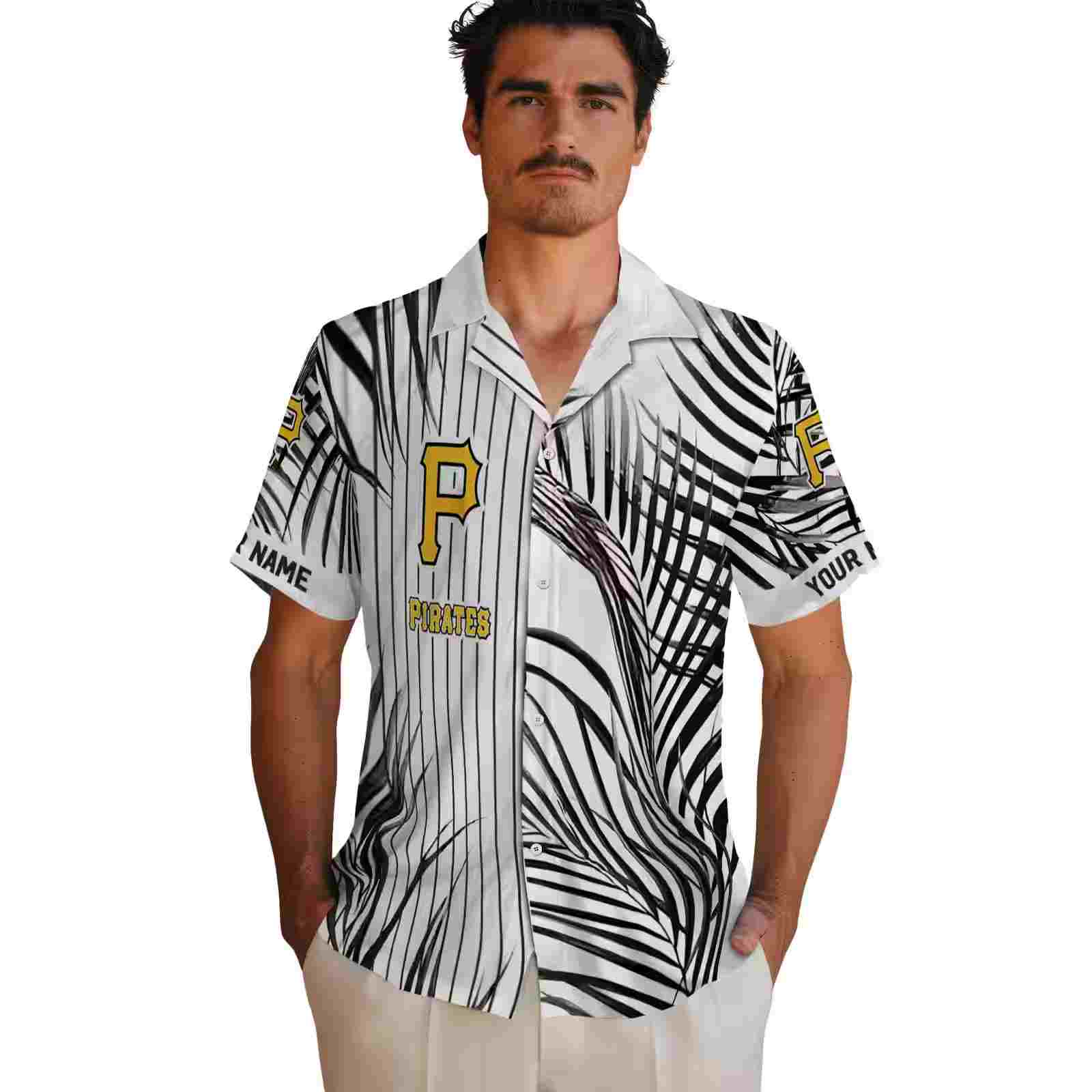 pittsburgh pirates palm stripes black white hawaiian shirt fashion forward